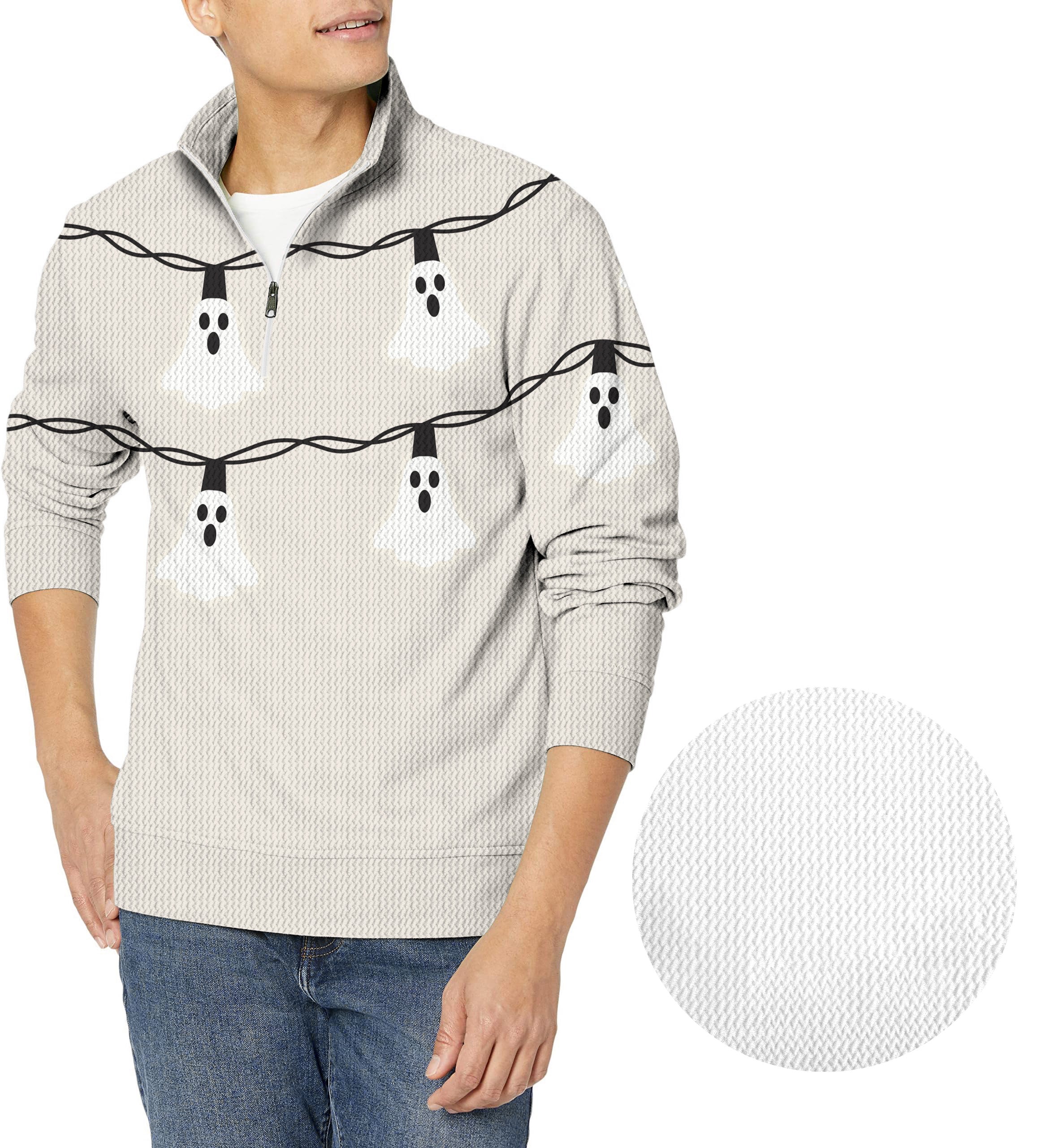 Halloween Ghost Light Men's Golf Waffle Zipper Pullover