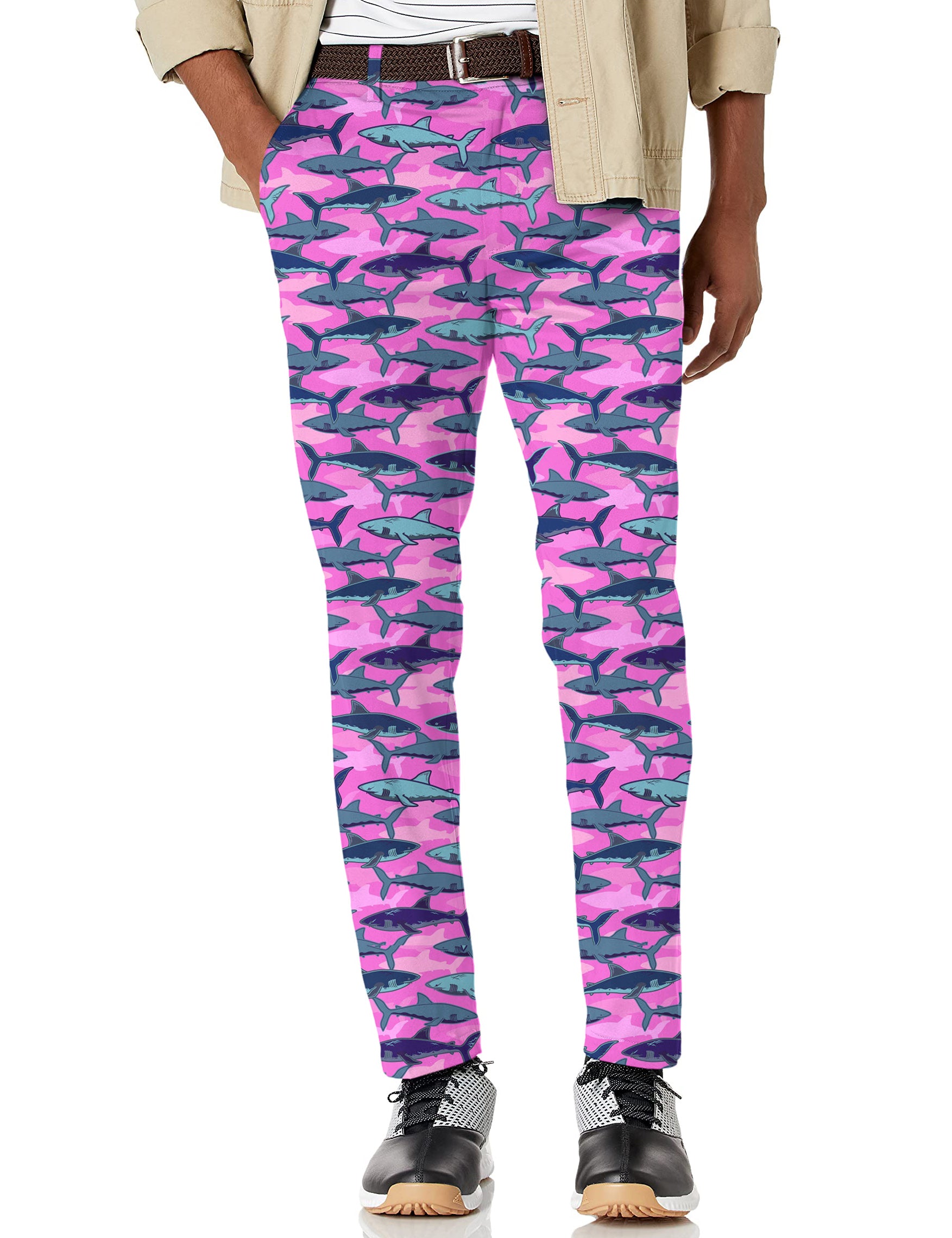 Men's Electric Sharks Pink Stretch Golf pants trousers