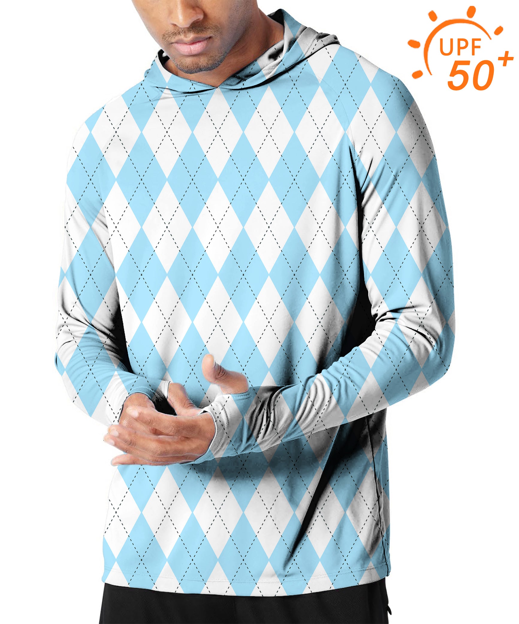 Men's Outdoor Blue diamond grid Golf Sun Protection Slim Fit  hoodies