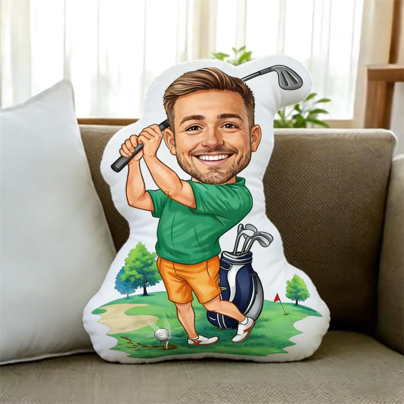 Custom Photo Face Pillow Play Golf Face Picture Green Men Pillow Doll Face Shaped Pillow Golf Gift for Living Room