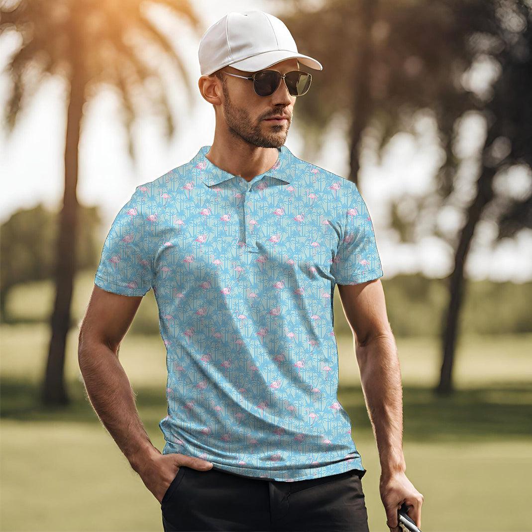 A pale pink flamingo Men's golf polo