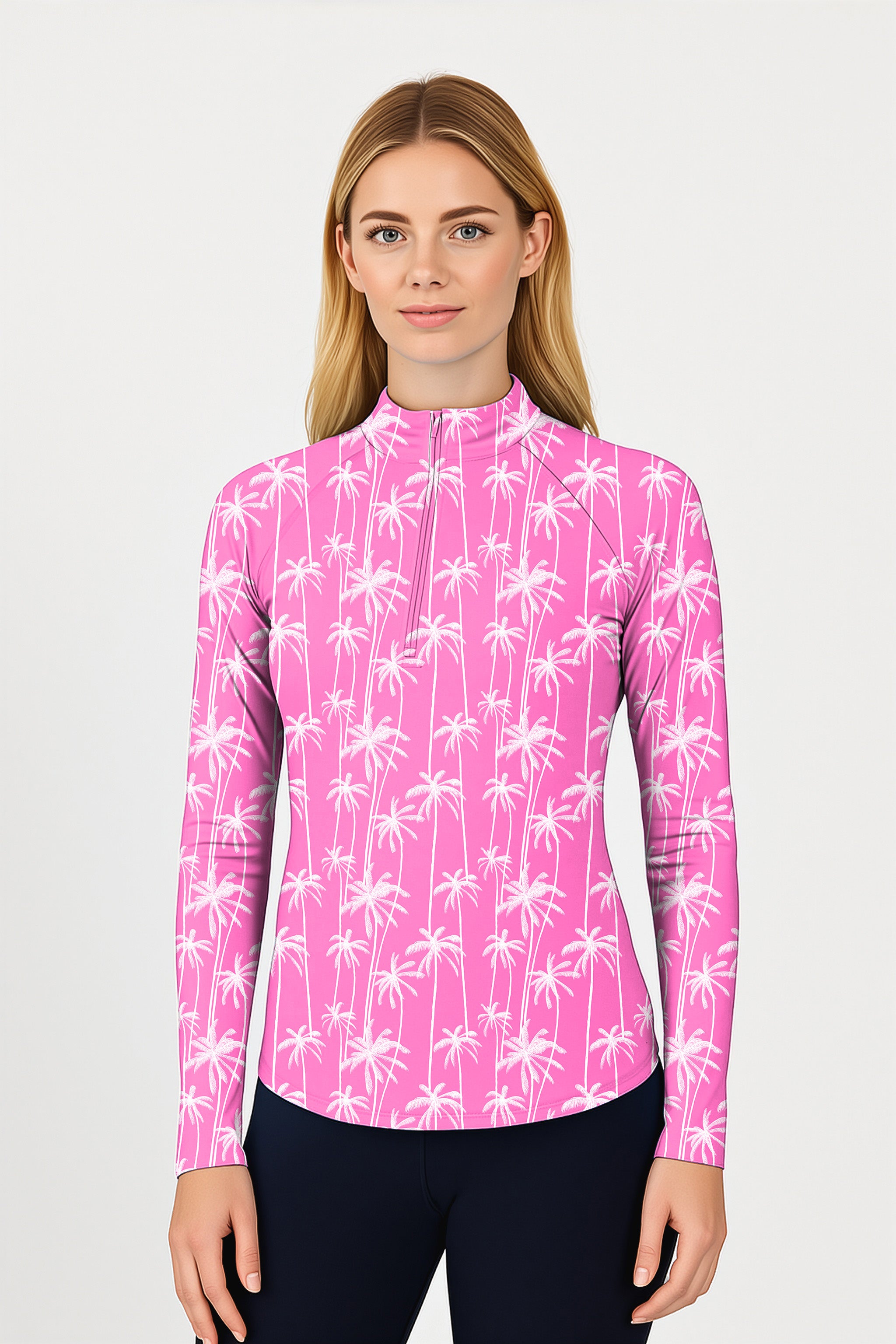 Pink Coconut Tree Women's Golf Active 3/4 Zip Top Long Sleeves