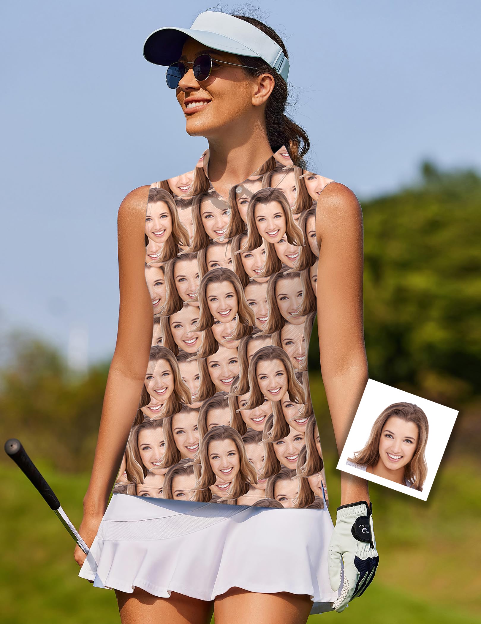 Custom Photo All Faces- Women's golf Sleeveless shirt