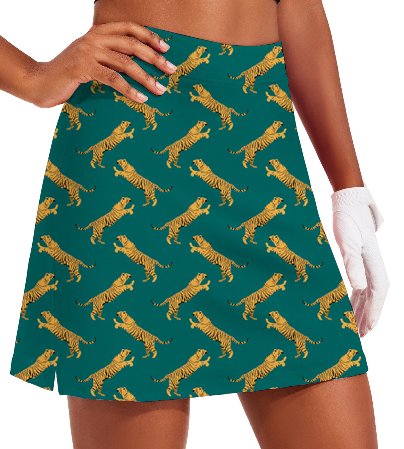Women's green tiger Golf Skirts Inner Shorts Pocket