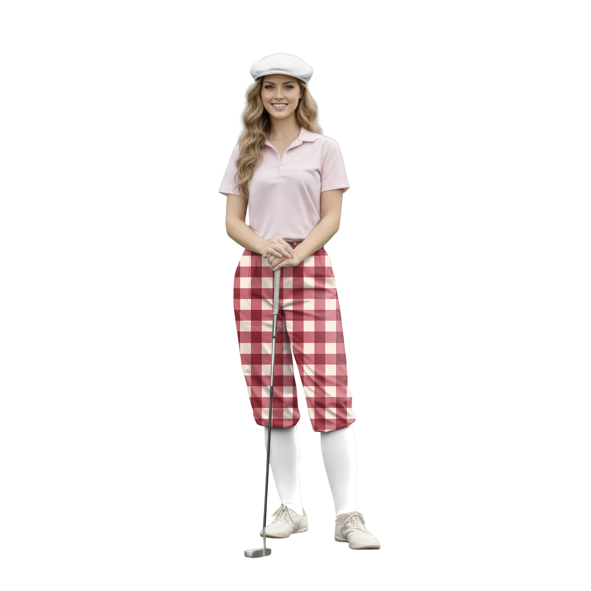 Personalize And Add To Cart Men's Christmas red checkerboard Polo Womens Golf Knickers Pants