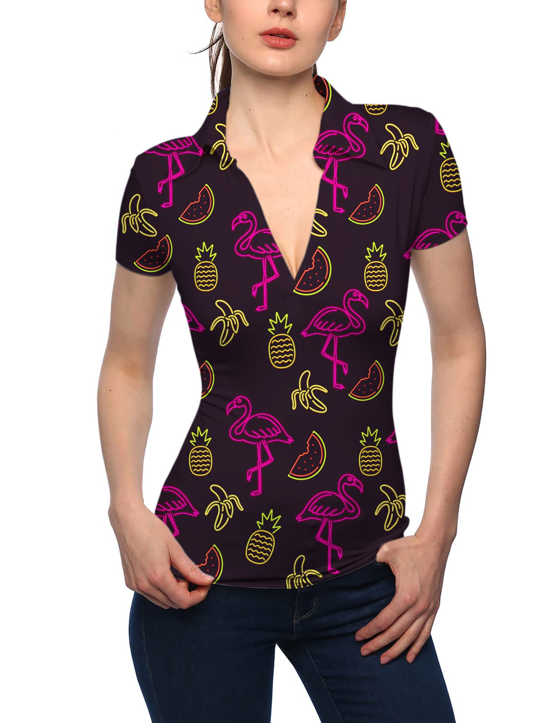 Women's Neon Light Nonsense V Neck Golf Polo