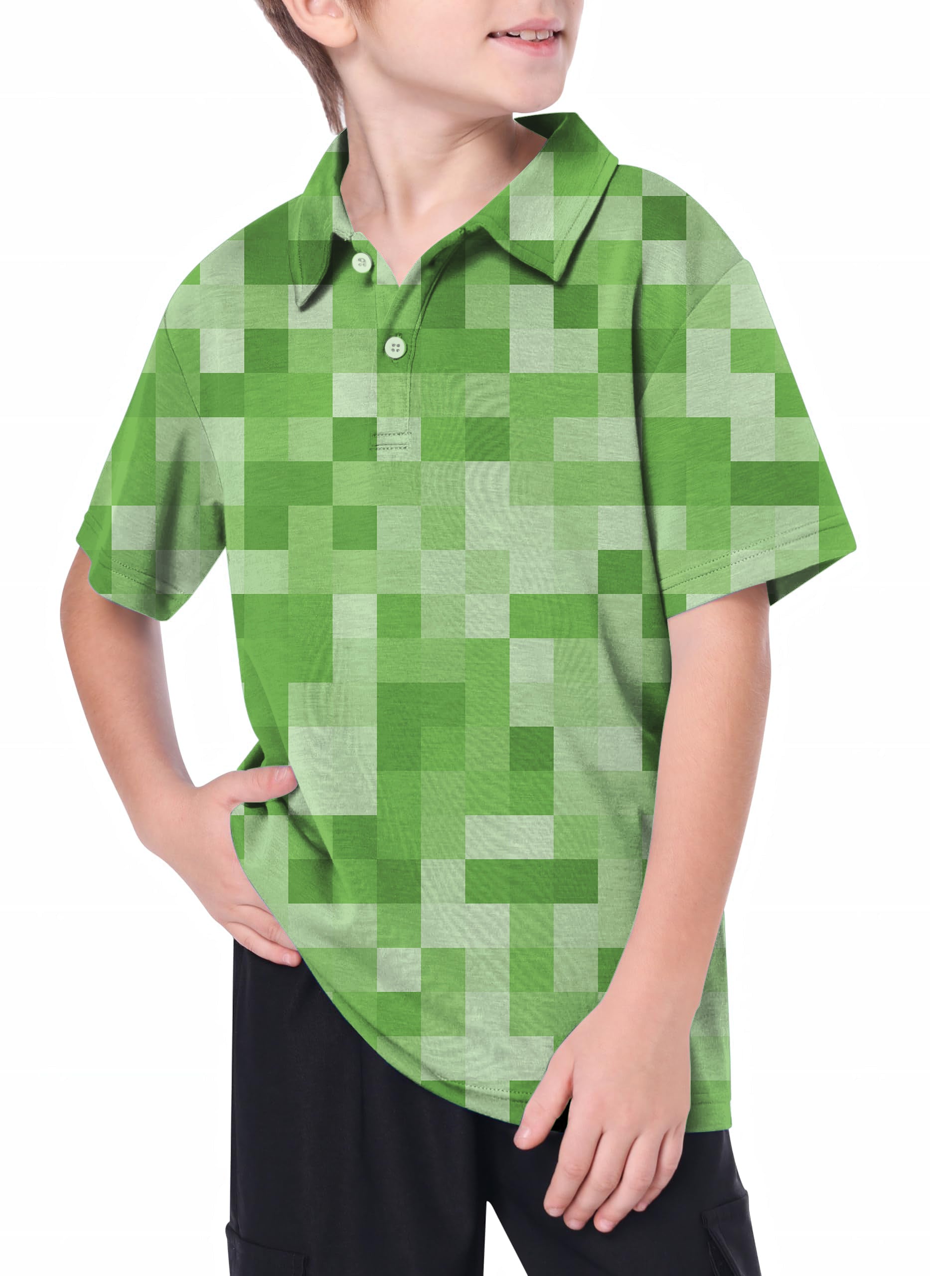 Youth Light Green Pixel Big Golf Polo