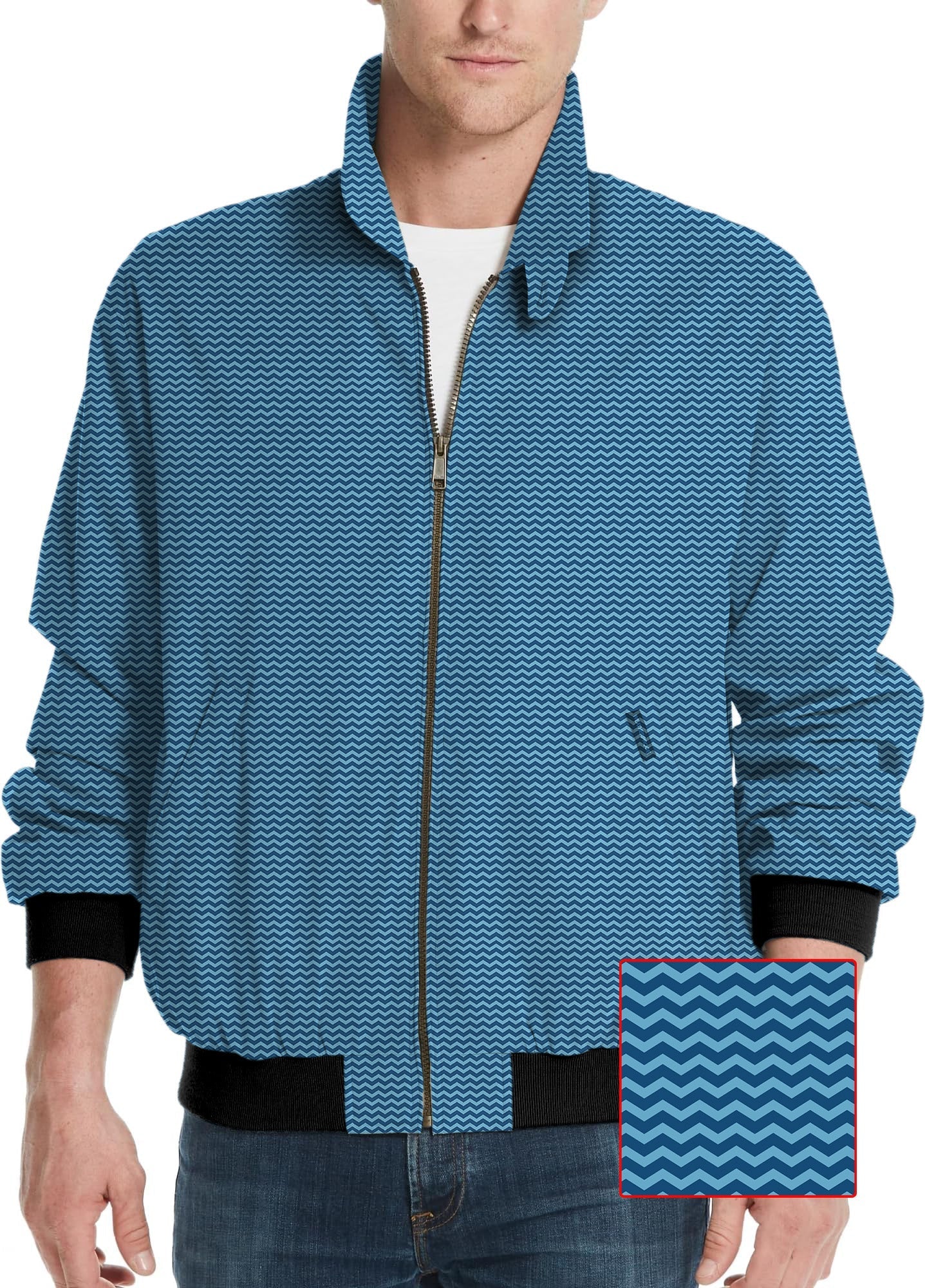 Blue Waves Men's Golf Windbreaker light jacket with custom zigzag pattern and black cuffs