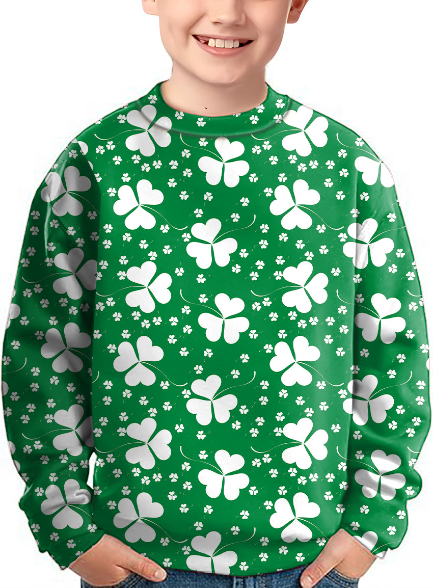 Leaf clover St. Patrick's Day Crewneck Pullover Kids Ugly Sweater