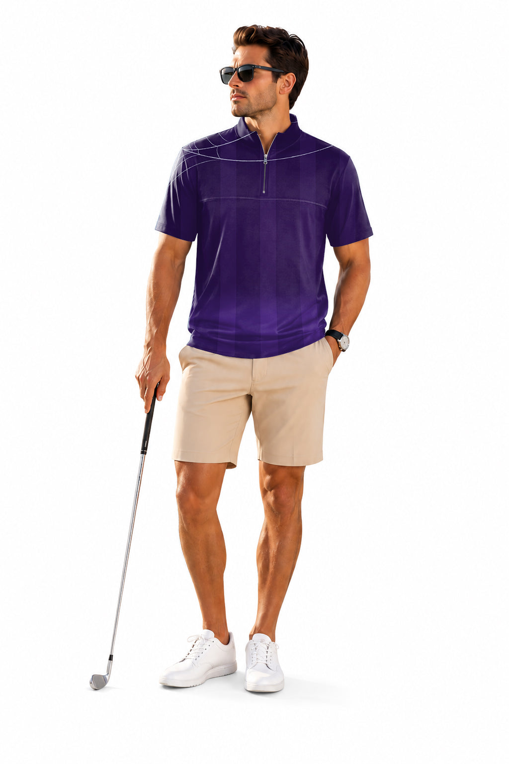 Men's Short Sleeve Quarter Zip Golf Pullover Halloween purple spiderweb