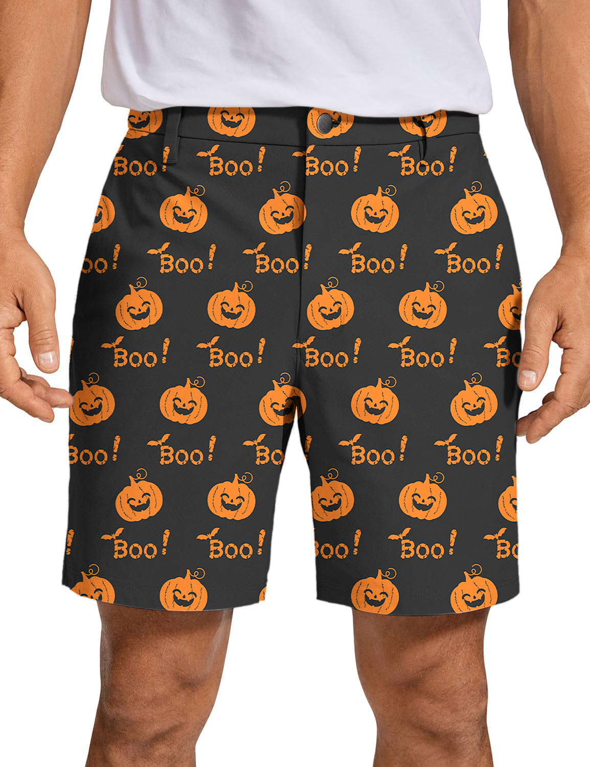 Men's Halloween Boo Pumpkin Golf Shorts