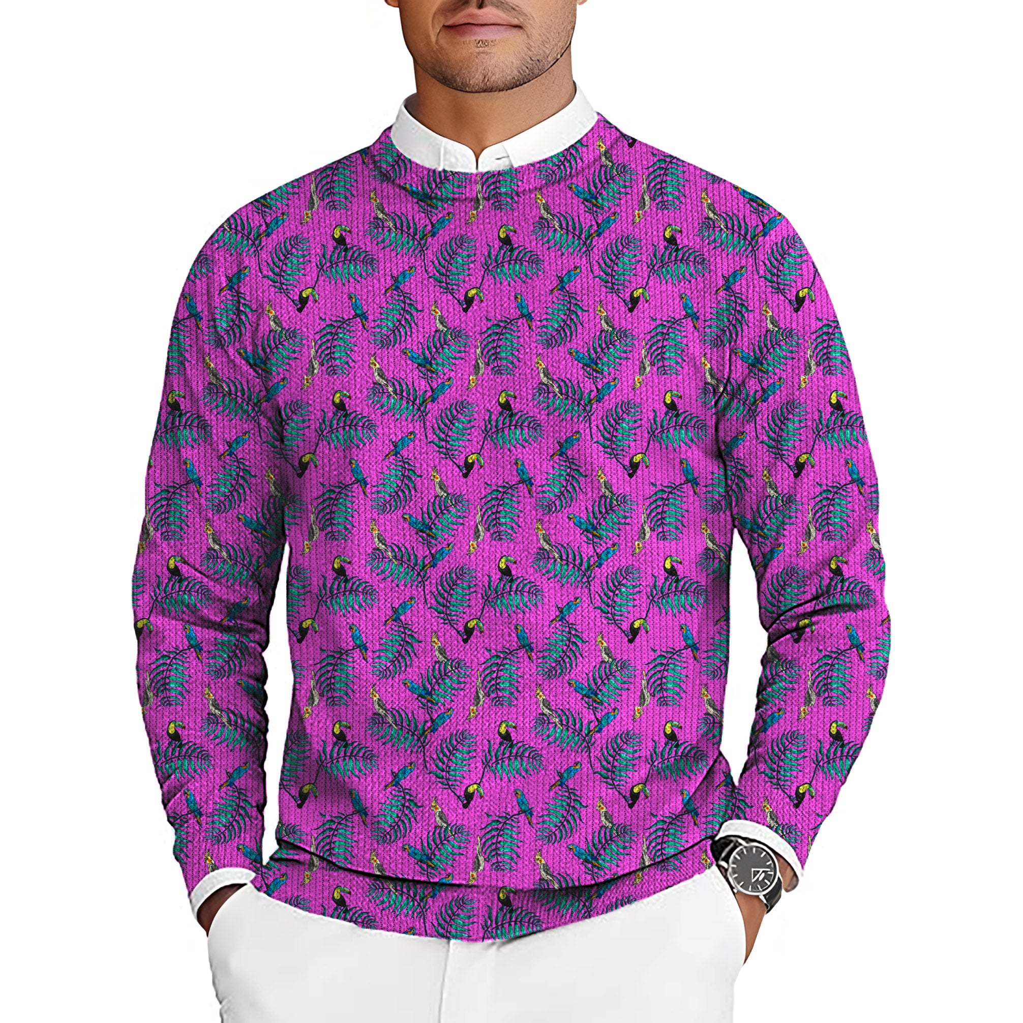 Tropical Oasis Men's Golf Crewneck Pullover Sweaters Ugly Sweater