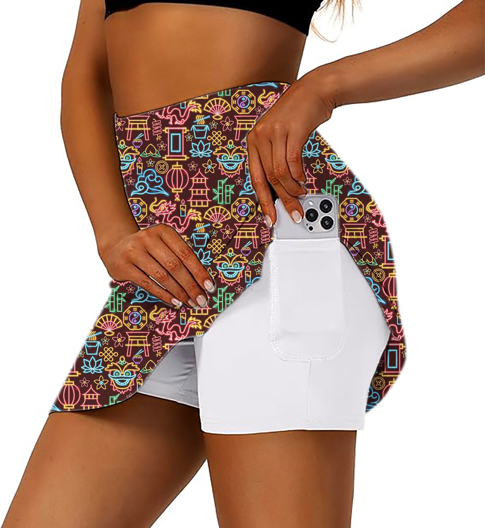 Women's Neon Chinese New Year Golf Skirts Inner Shorts Pocket