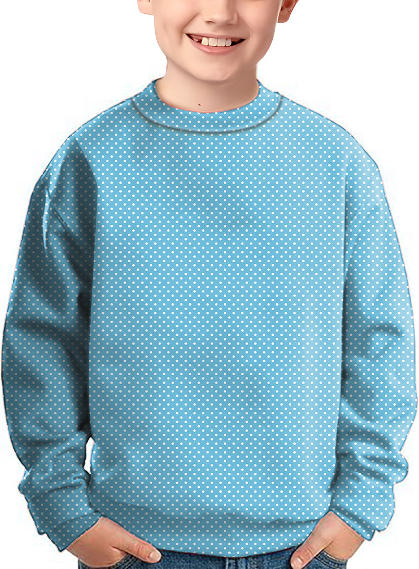 white polka dots blue background Crewneck Pullover Kids Ugly Sweater