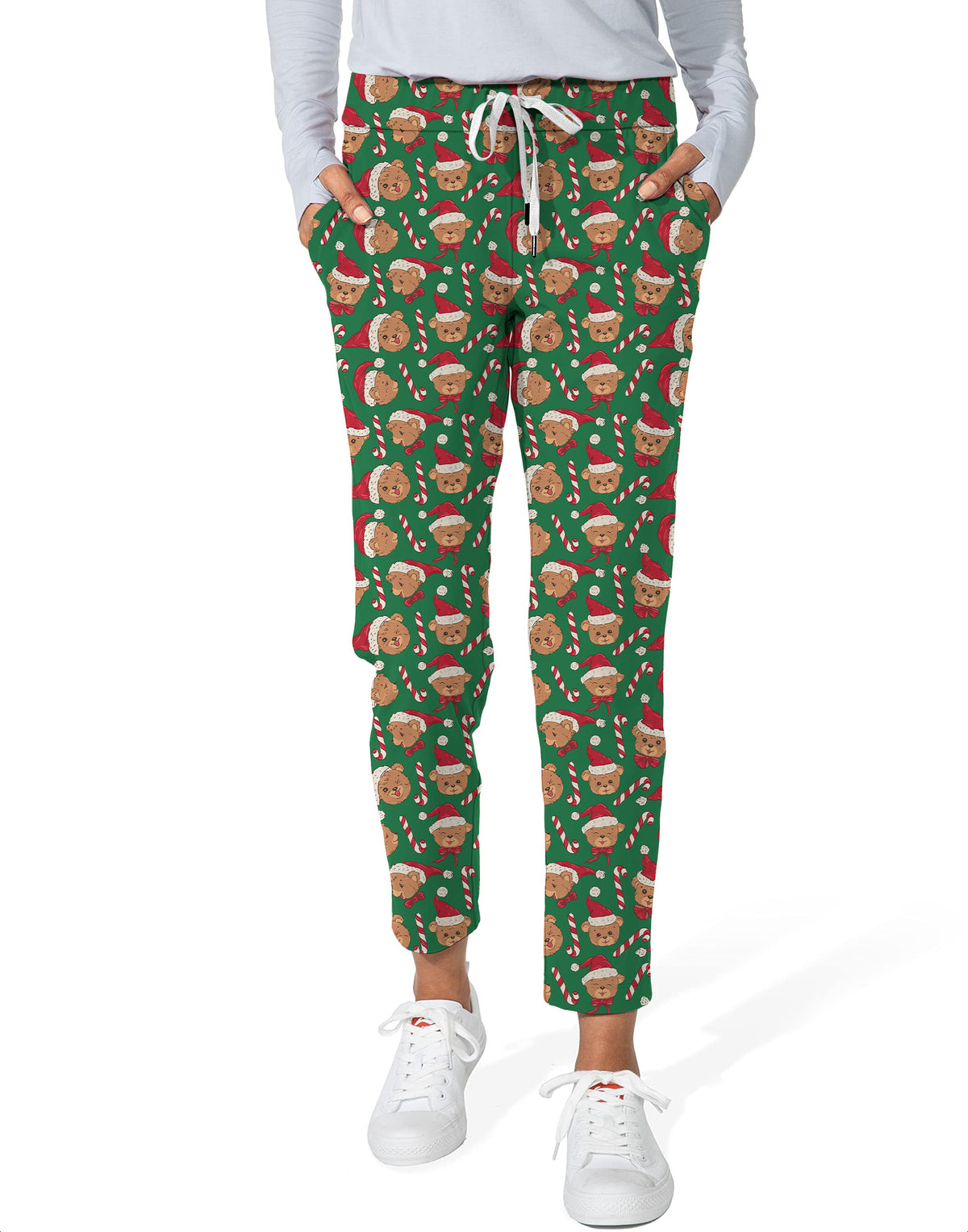 Green Christmas Teddy Bear Women's 7/8 Stretch Ankle Golf Pants
