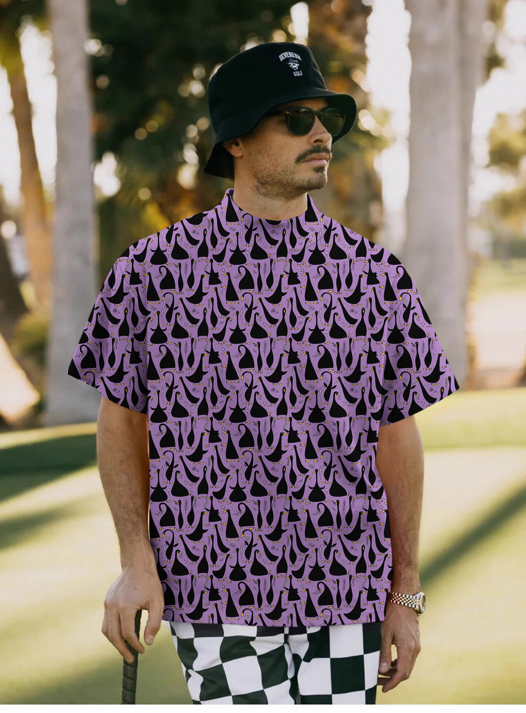Men's Black Goose Purple Mock Neck Long/Short Sleeve Golf Tops