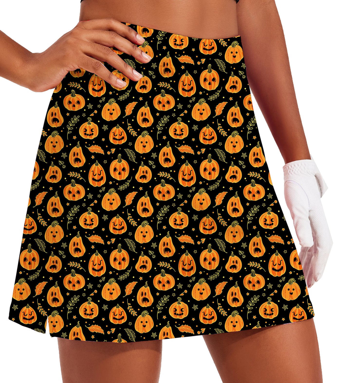 Women's -Halloween Kawaii Pumpkin Bones Golf Skirts Inner Shorts Pocket