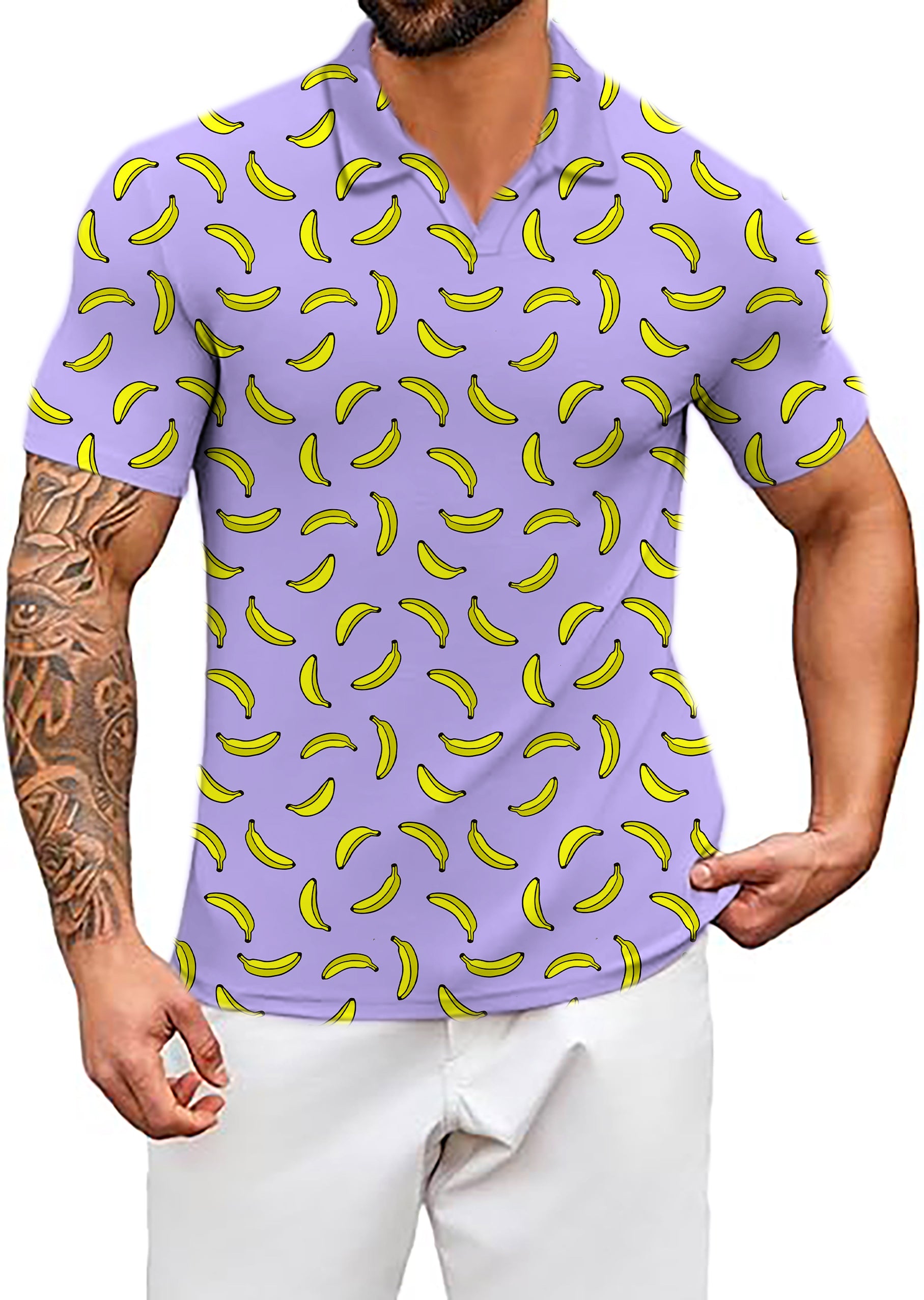 Men's Taro Purple Banana V Neck Golf Polo Shirts