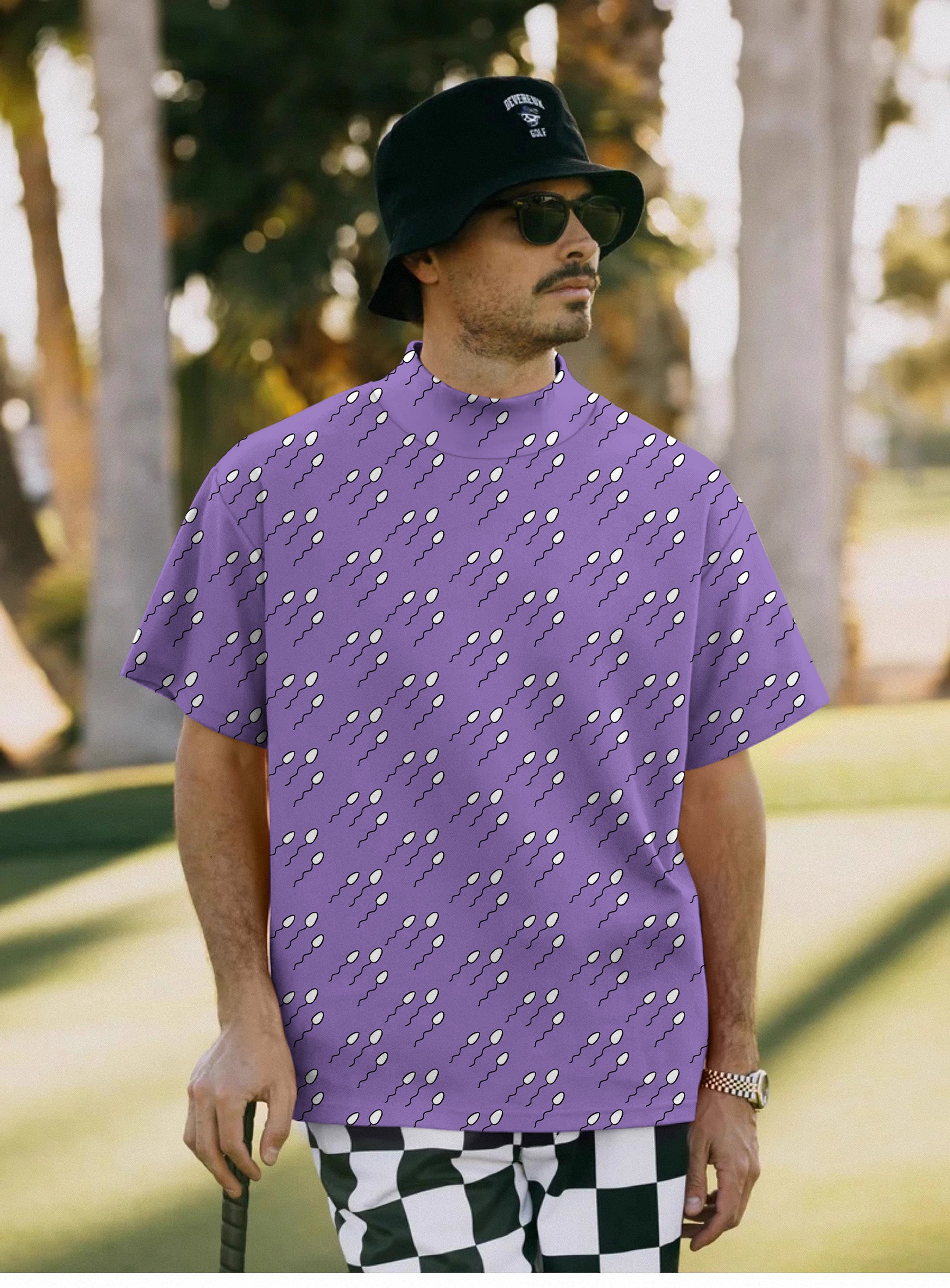 Men's Abstract Sperm Lines Mock Neck Long/Short Sleeve Golf Tops