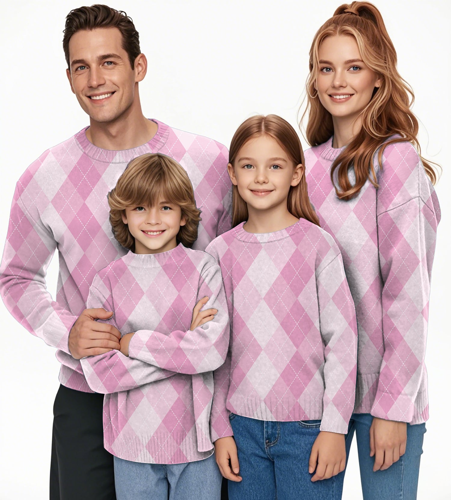 pink Argyle Crewneck Pullover Ugly Sweater Men Women boy girl family