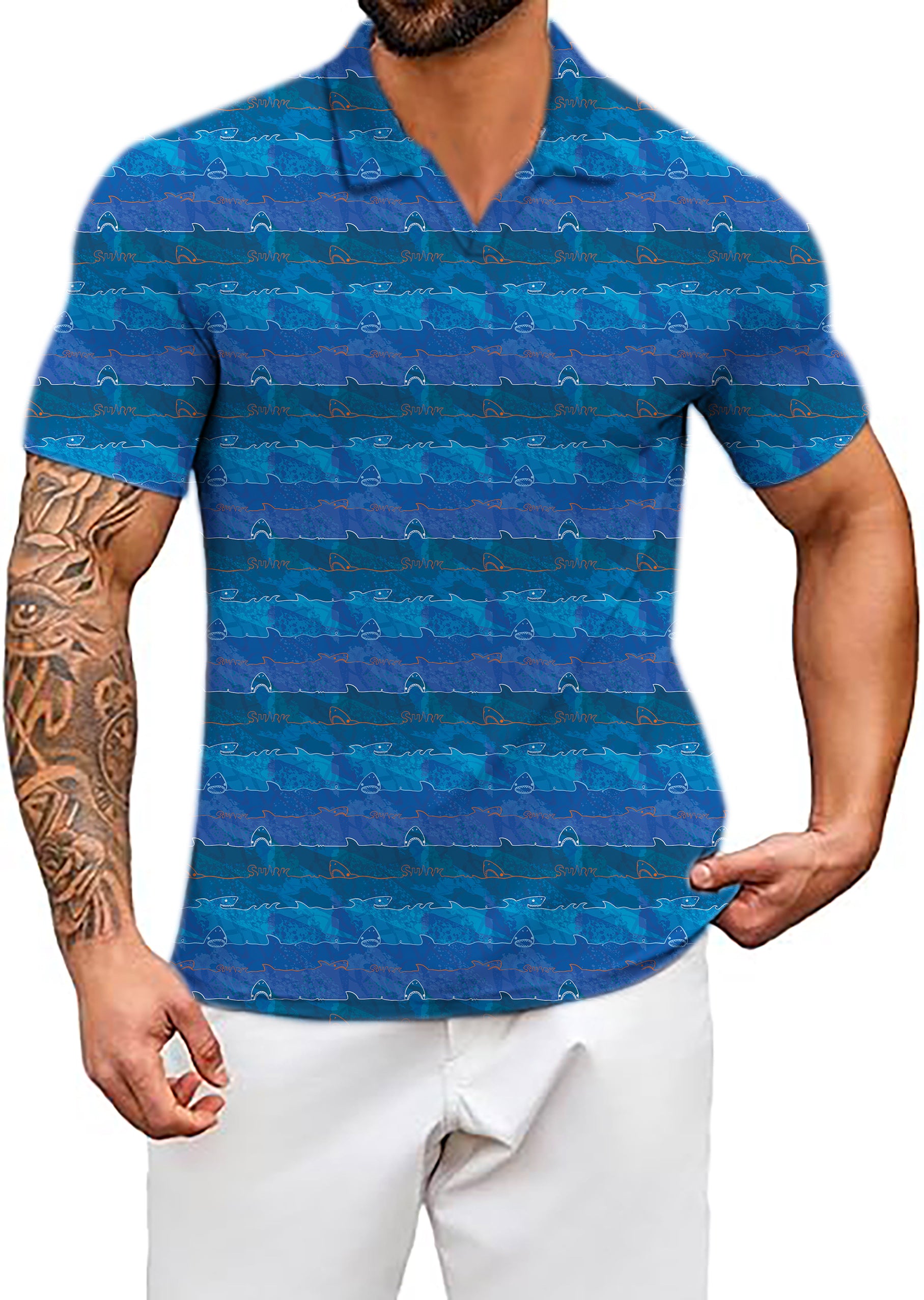 Men's shark V Neck Golf Polo Shirts