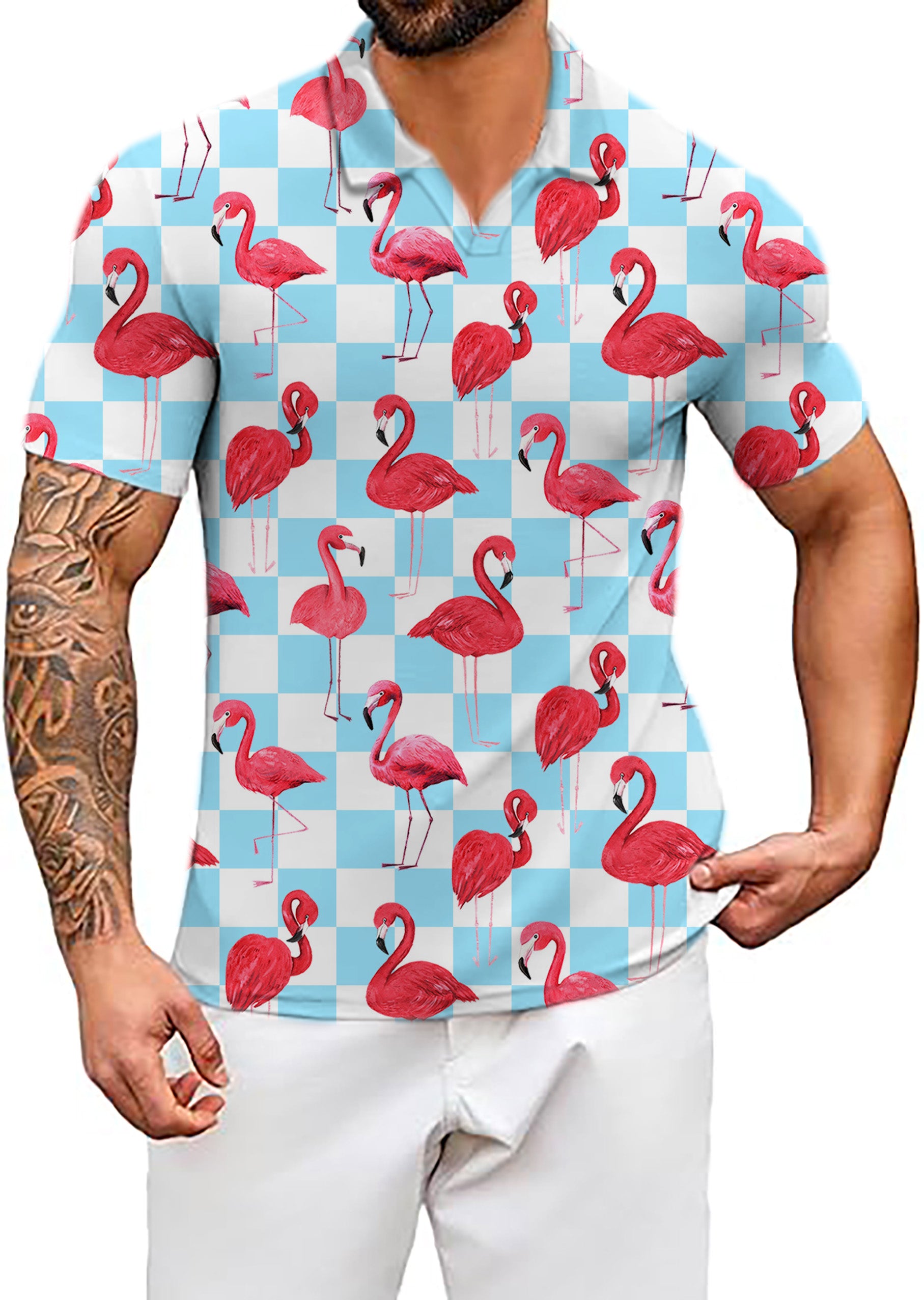 Men's Flamingo V Neck Golf Polo Shirts