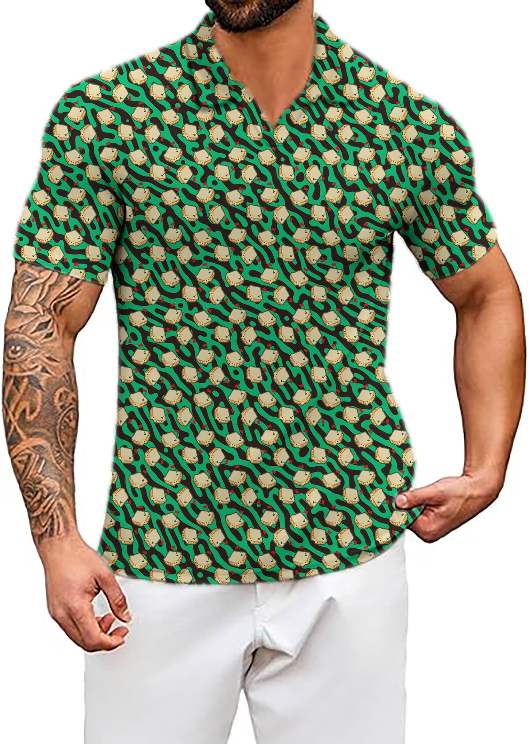 Men's MASTERS GREEN V Neck Golf Polo Shirts