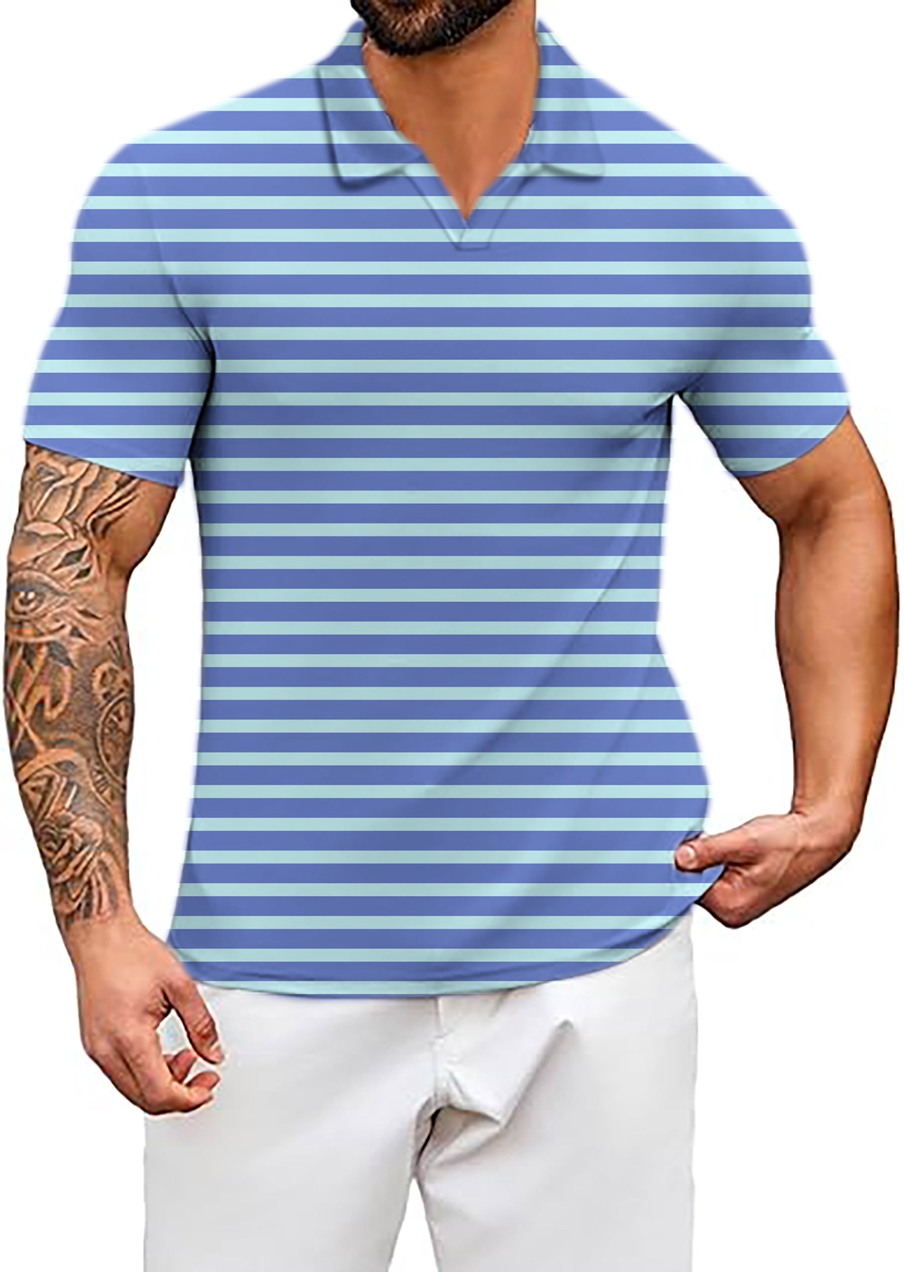 Men's Summer Stripes V Neck Golf Polo Shirts