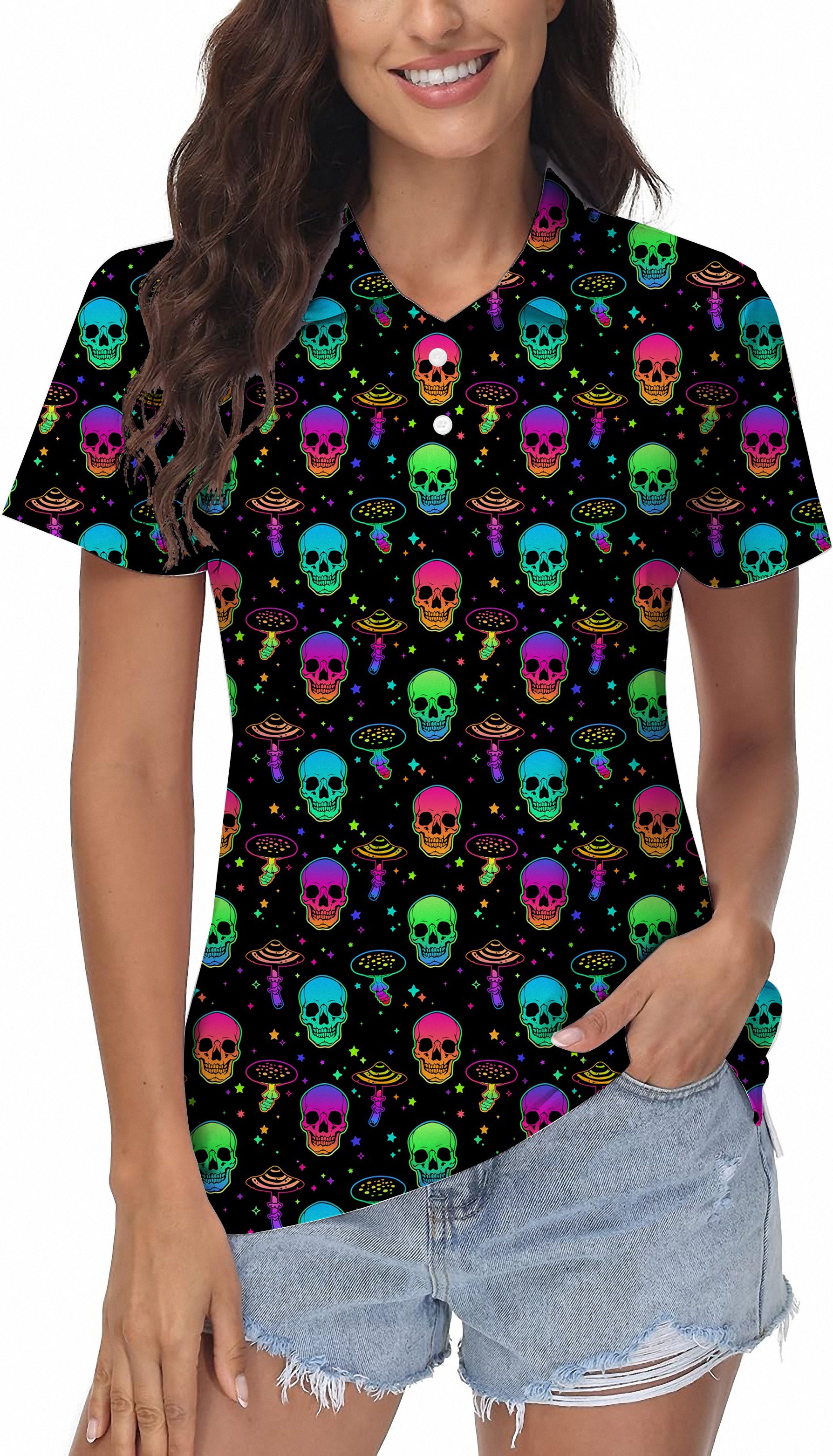 Neon Mushroom Skeleton Women's Golf Polo