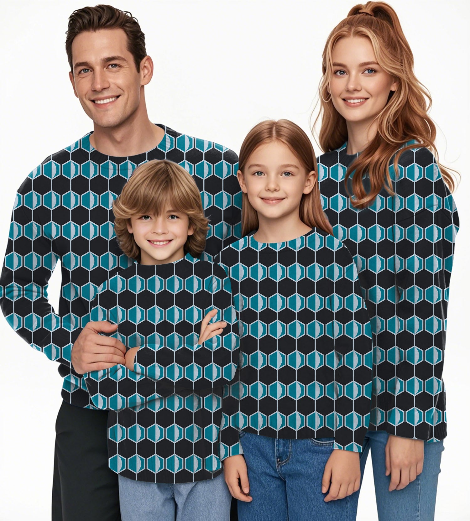 navy blue Hexagon Crewneck Pullover Ugly Sweater Men Women boy girl family limited edition
