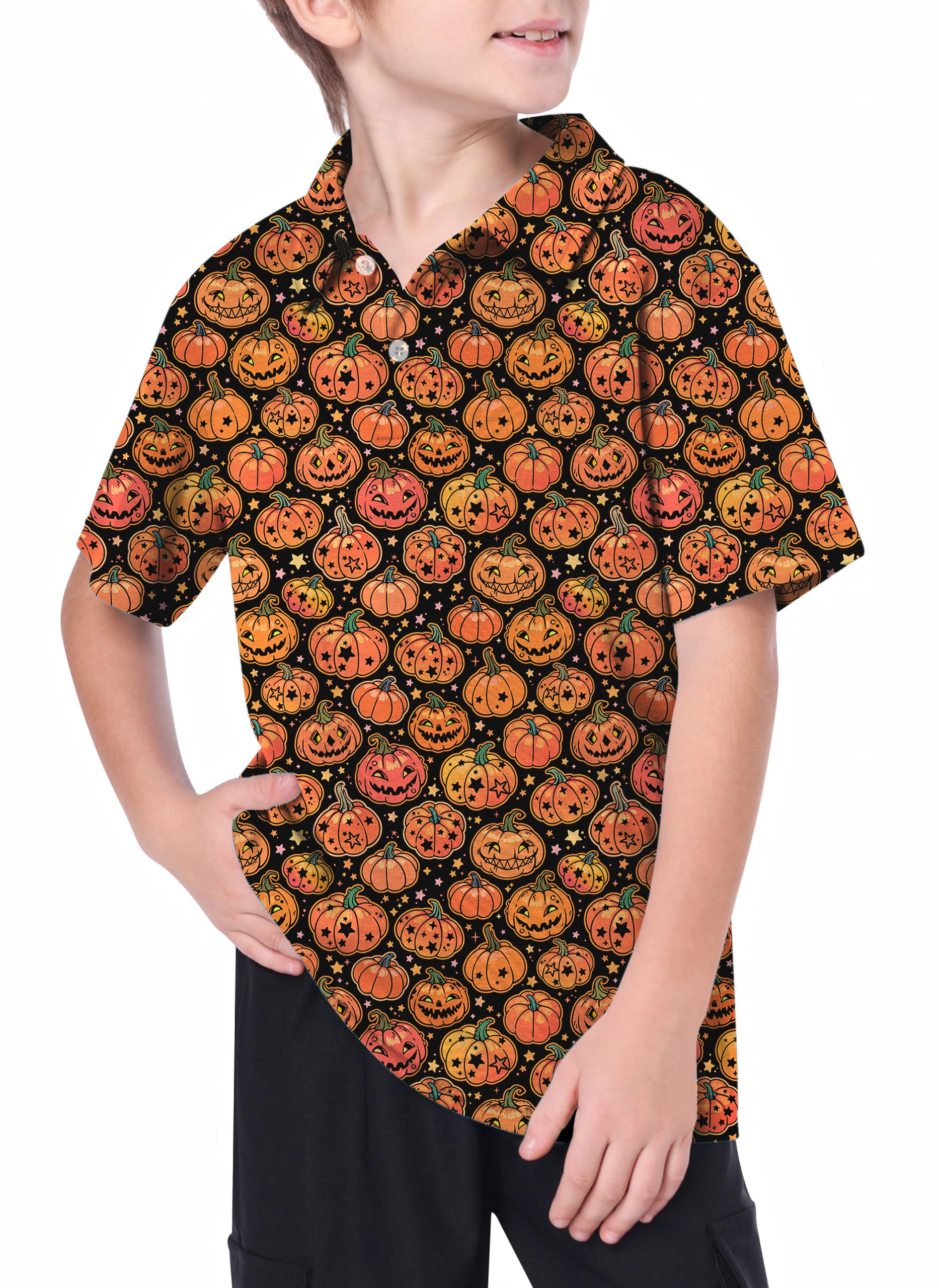 Youth Halloween Star Pumpkin Bones Golf Polo
