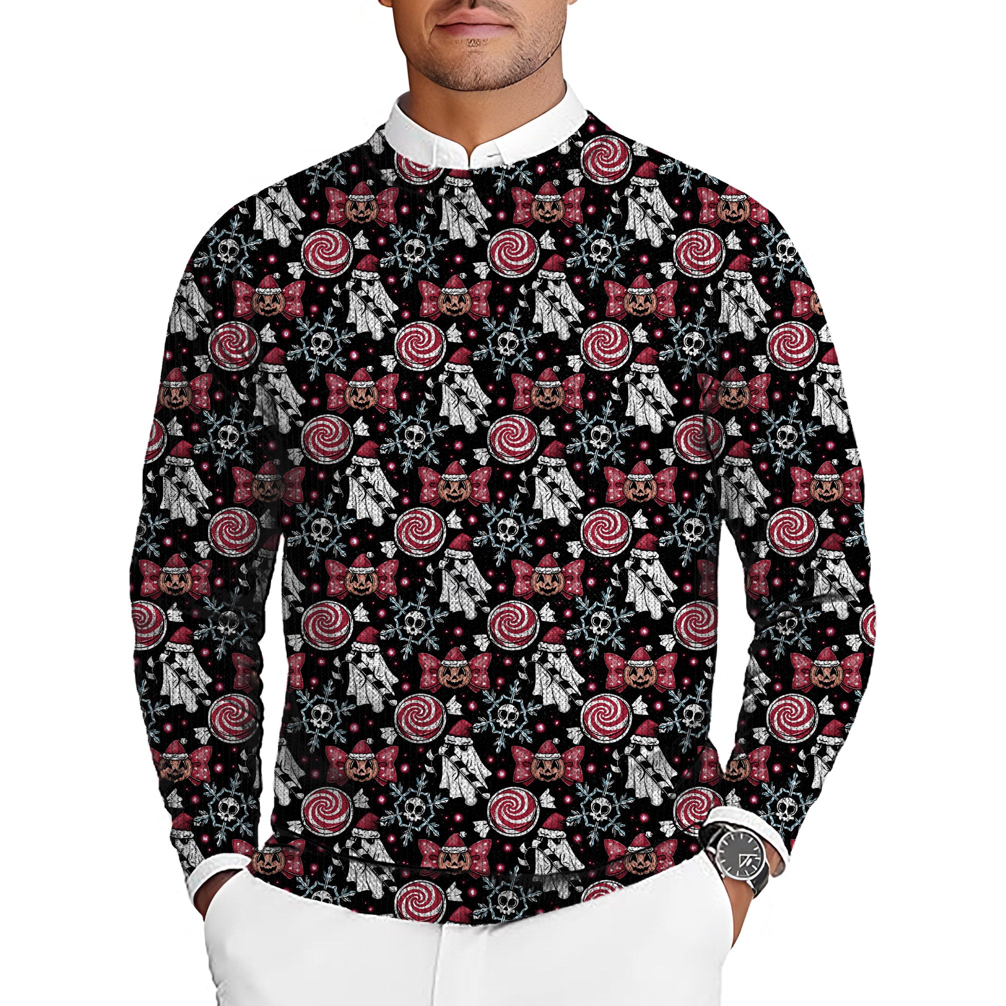 Halloween Christmas Men's Golf Crewneck Pullover Sweaters Ugly Sweater