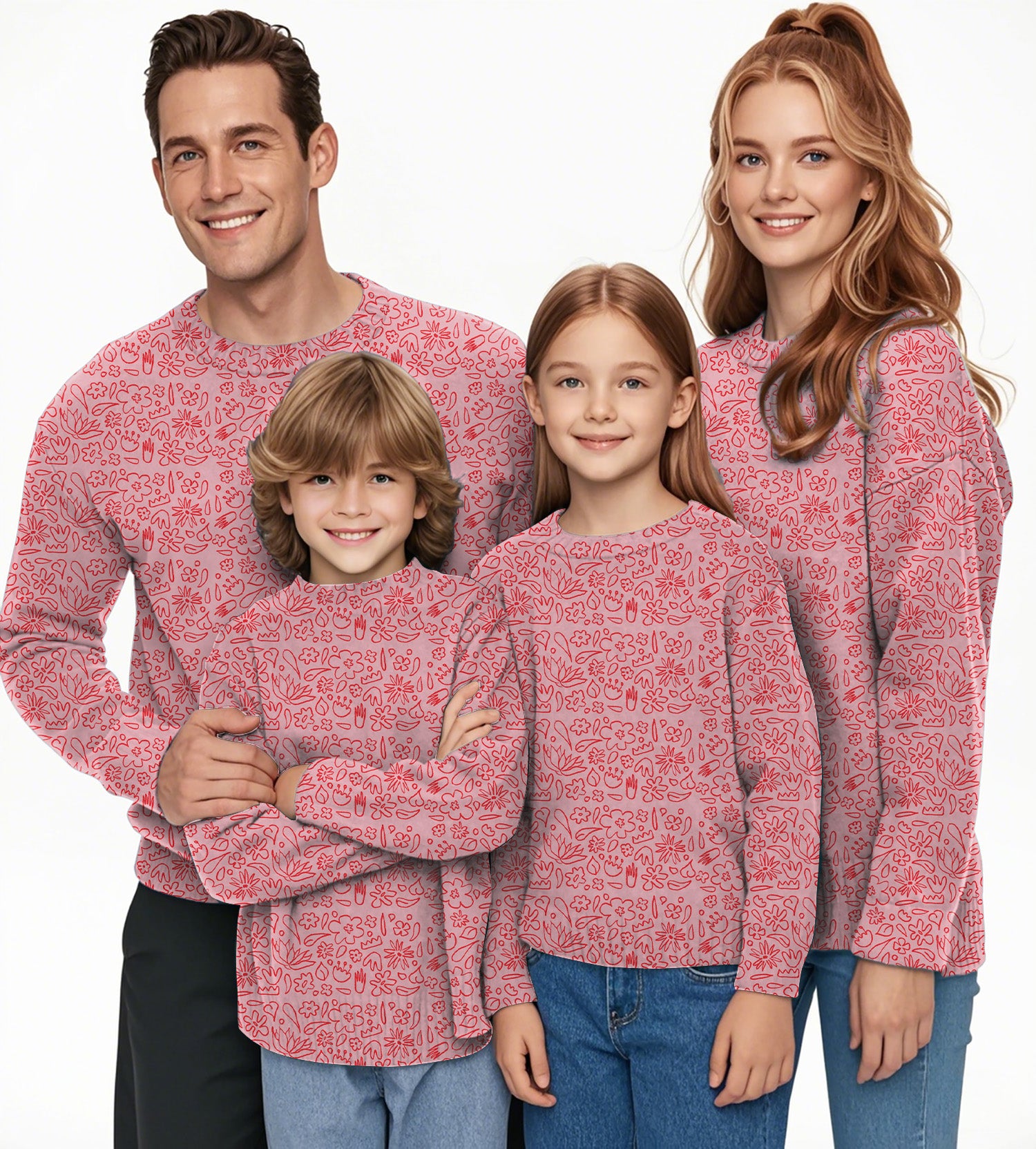 Simple Pink Flower Drawing Crewneck Pullover Ugly Sweater Men Women boy girl family