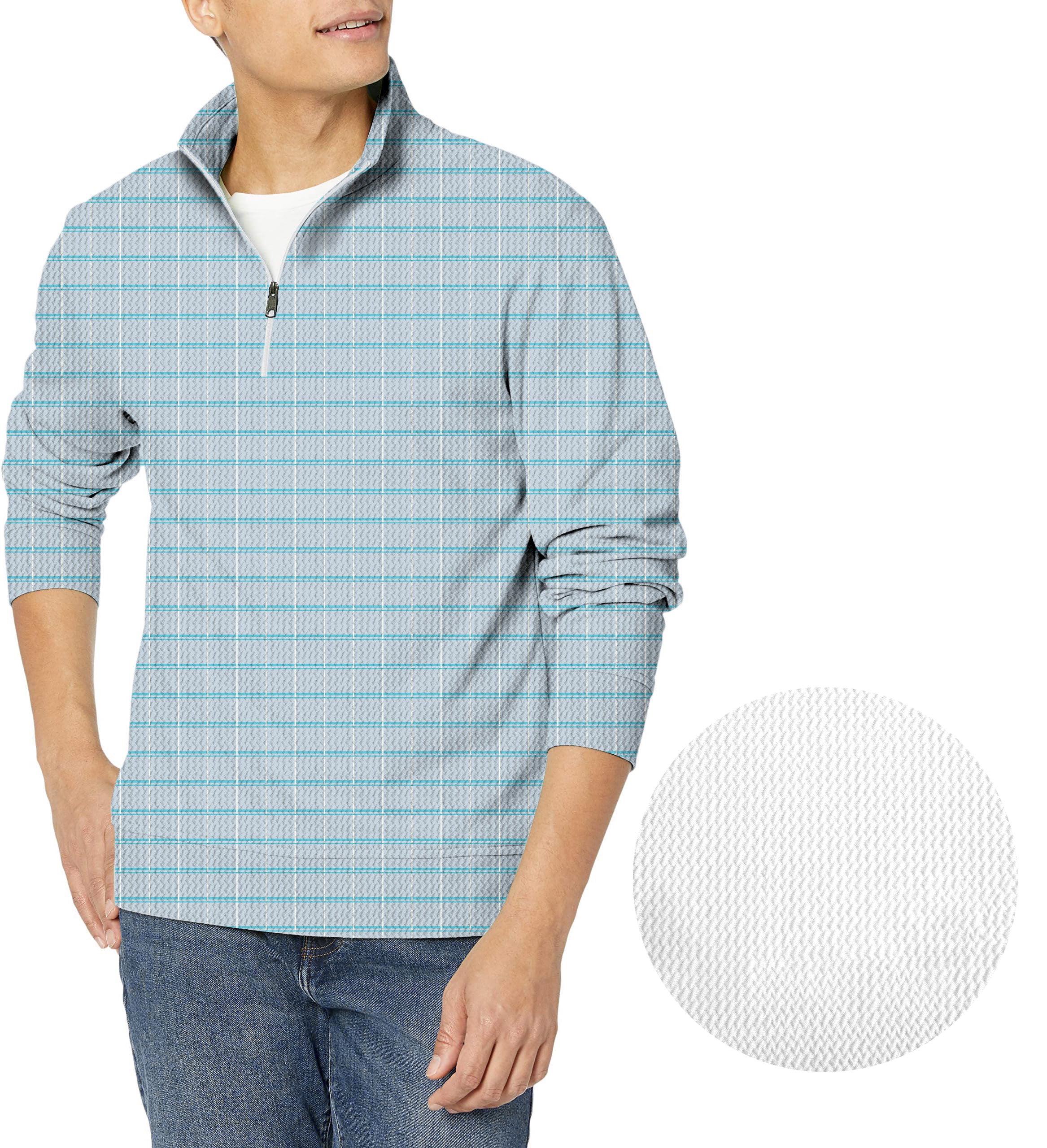 Sky blue checkered-Men's Golf Waffle Zipper Pullover limited edition