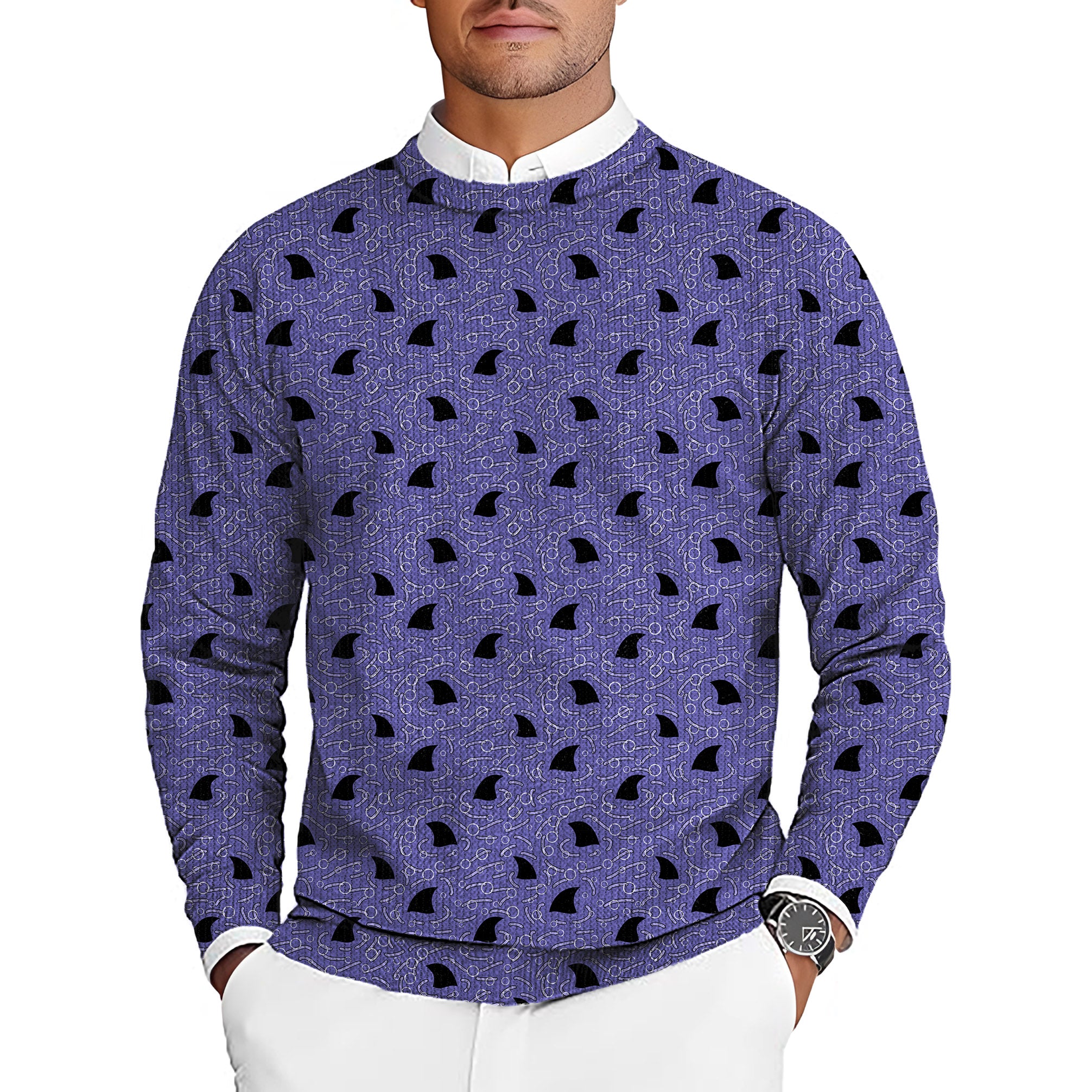 Shark Fin Seamless Men's Golf Crewneck Pullover Sweaters Ugly Sweater