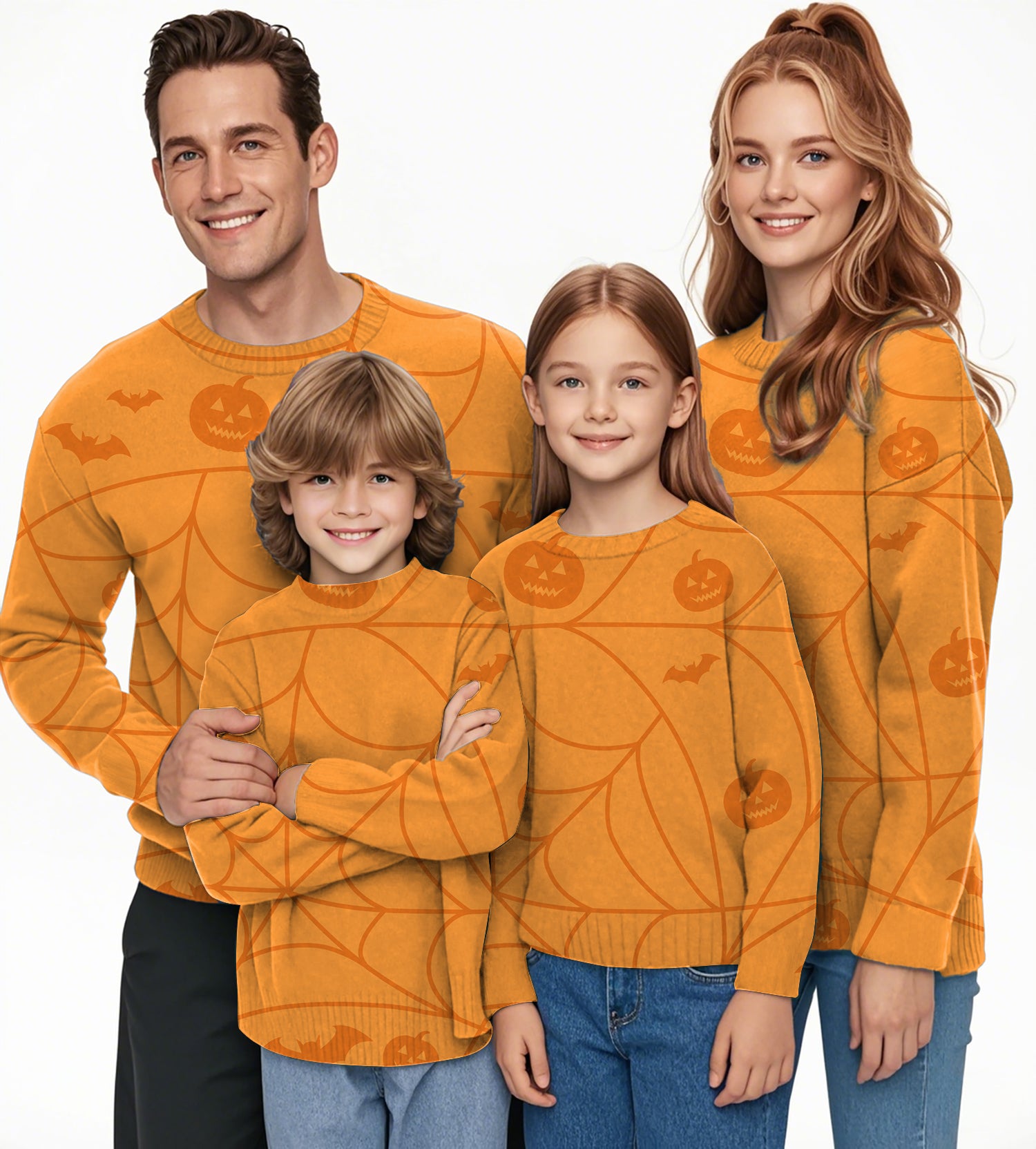 Halloween Spiderweb Pumpkin Crewneck Pullover Ugly Sweater Men Women boy girl family