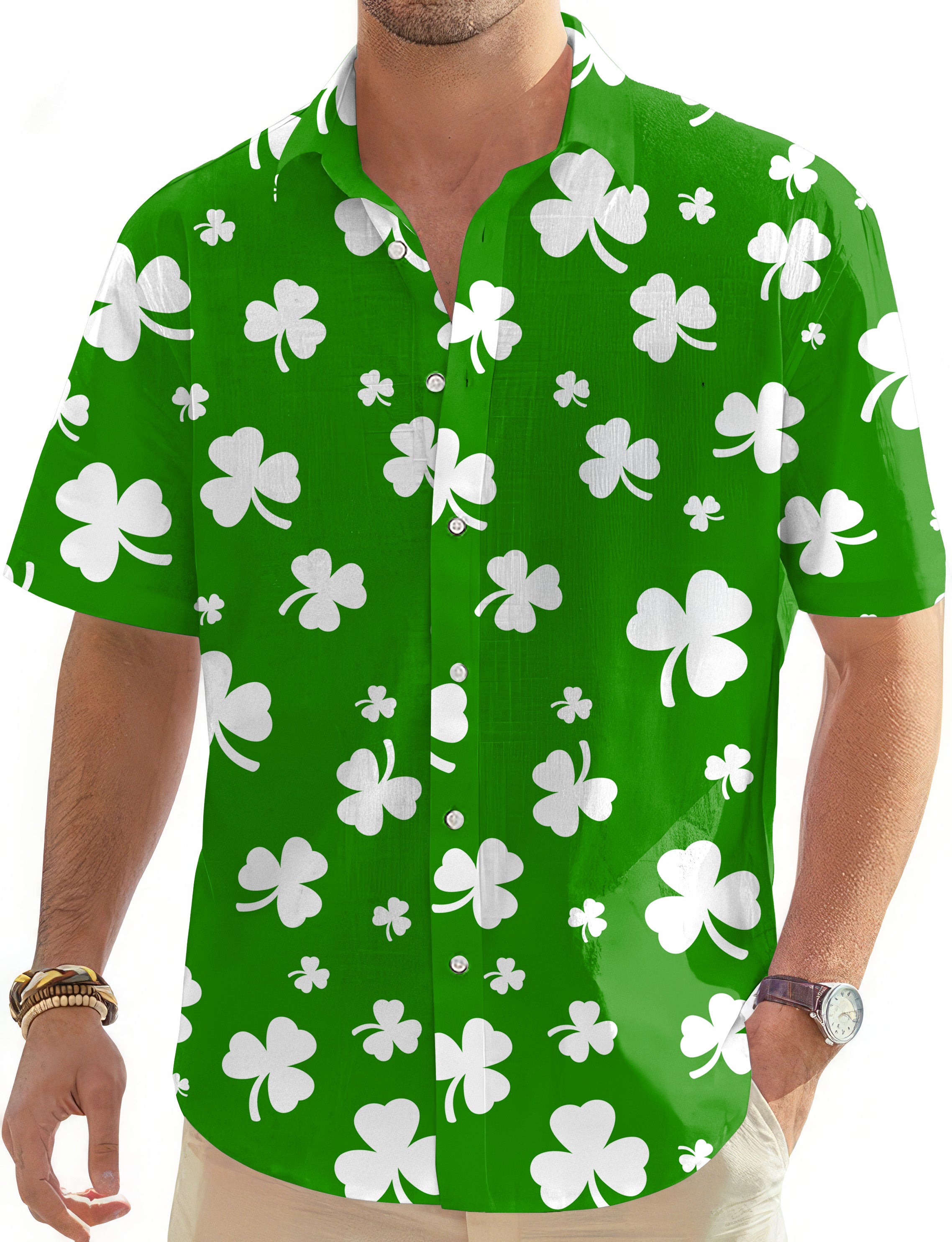 Leaf clover St. Patrick's Day-Men's Golf Hawaiian Shirts Button Down Shirt