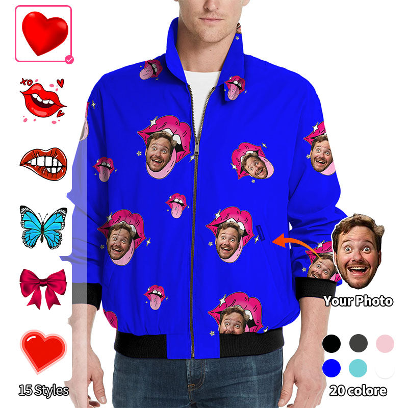 Valentine's Day Custom Photo Face Custom Color Royal Love Men's Golf Windbreaker Light Jacket