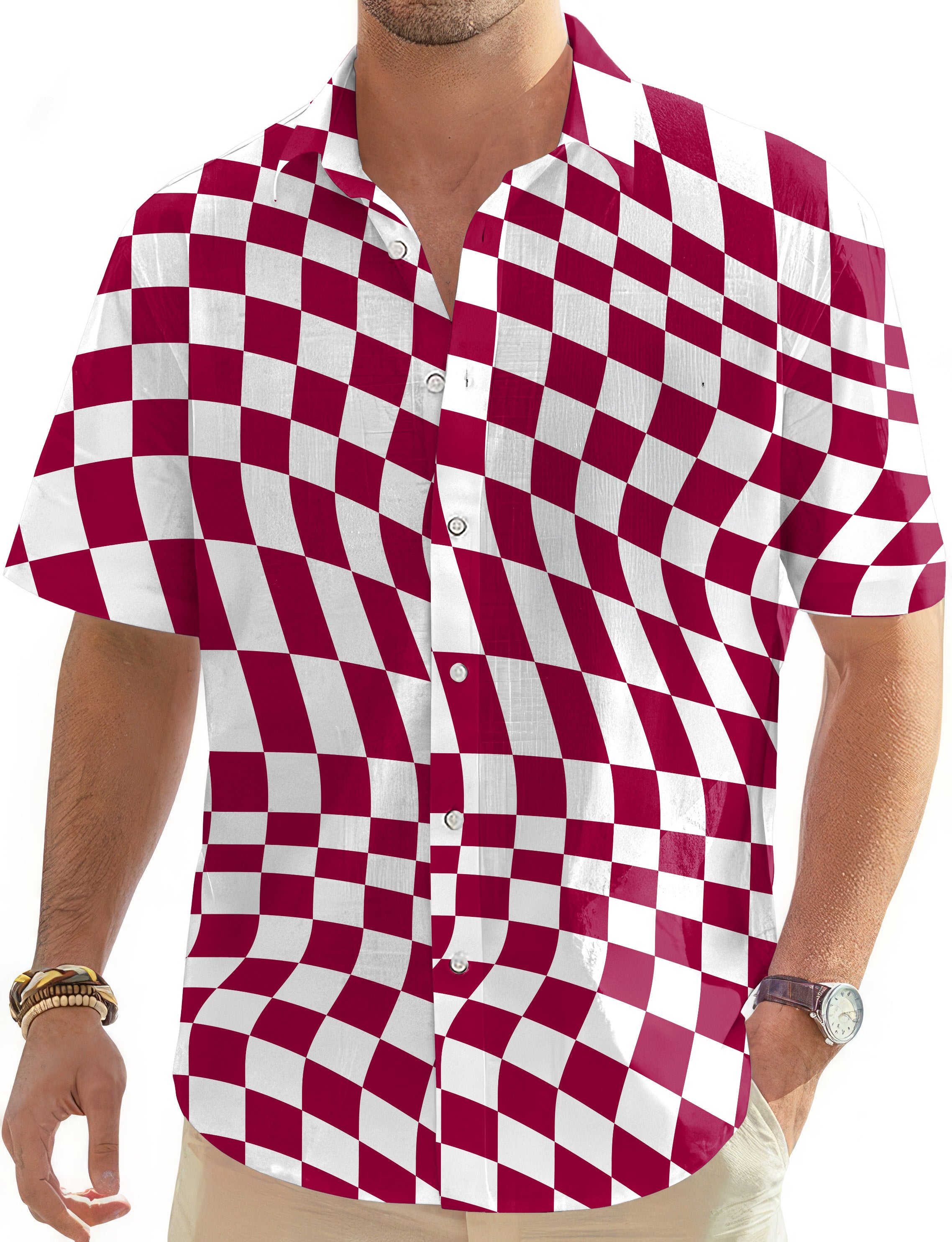 Distorted space-Men's Golf Hawaiian Shirts Button Down Shirt