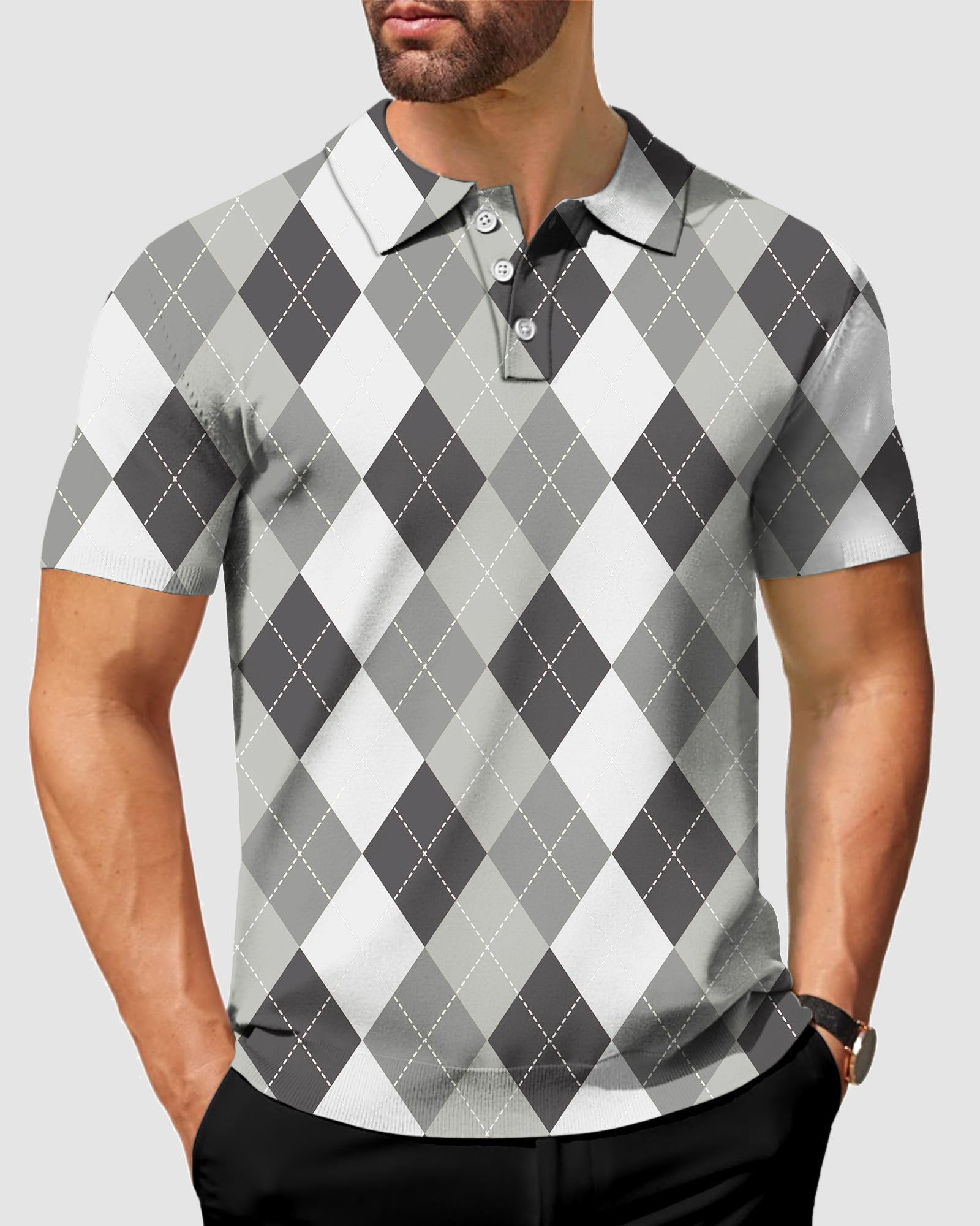 Men's grey Argyle Polo