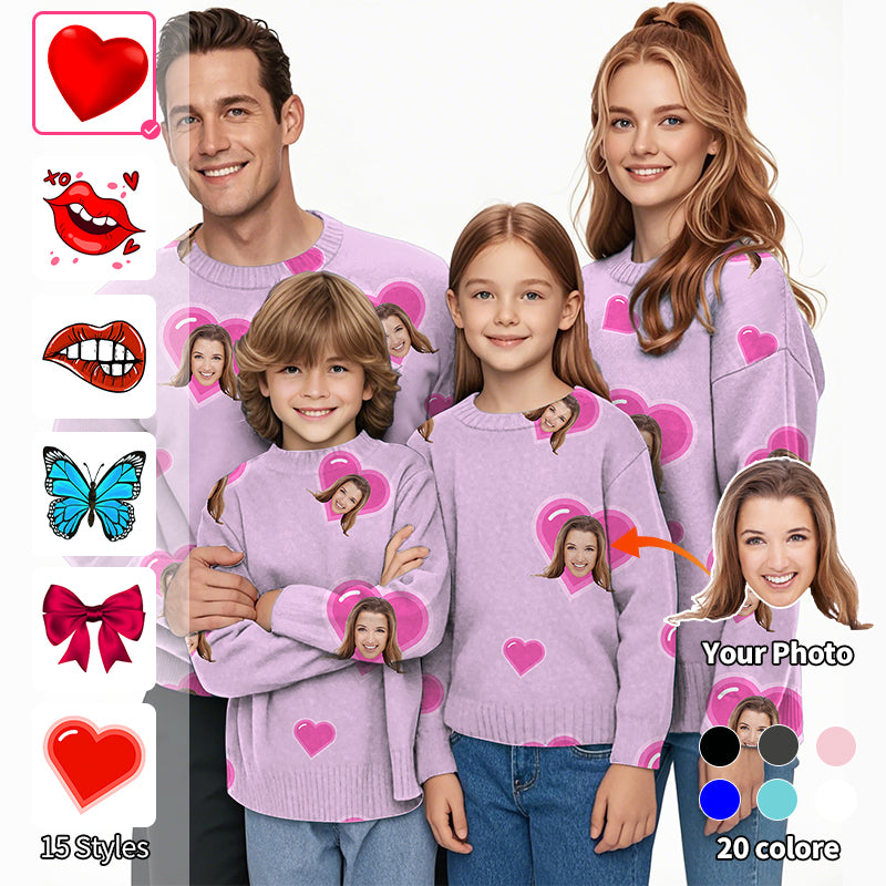 Custom Photo Face Custom Color Love Purple Crewneck Pullover Ugly Sweater Men Women Boy Girl Family