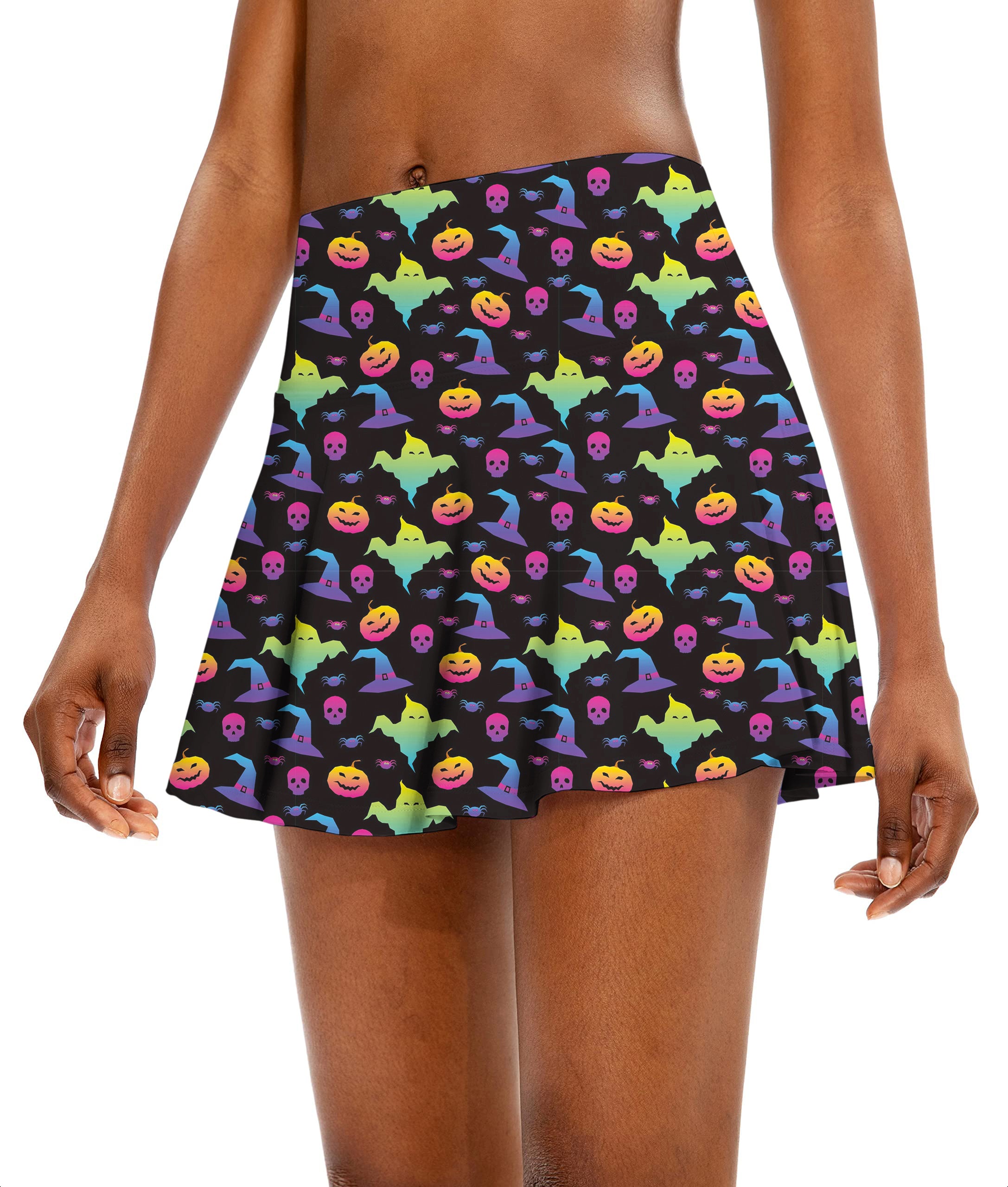 Neon Halloween Women's Athletic Golf Skorts Flared Skirts