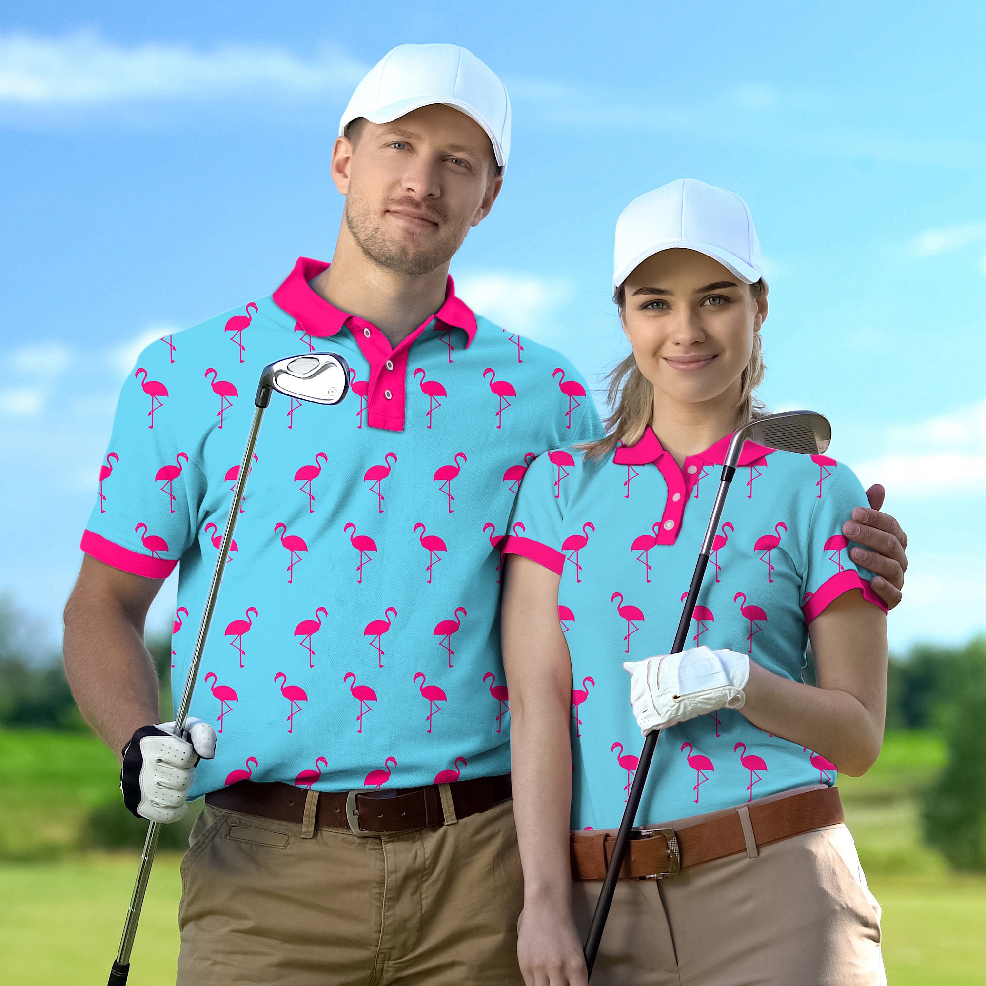 Golf Polo Couple Family set flamingo