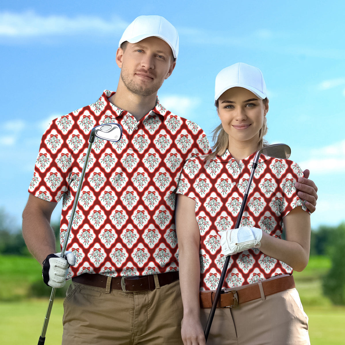 Couple Christmas red holly set Golf Championship Trophy tournament
