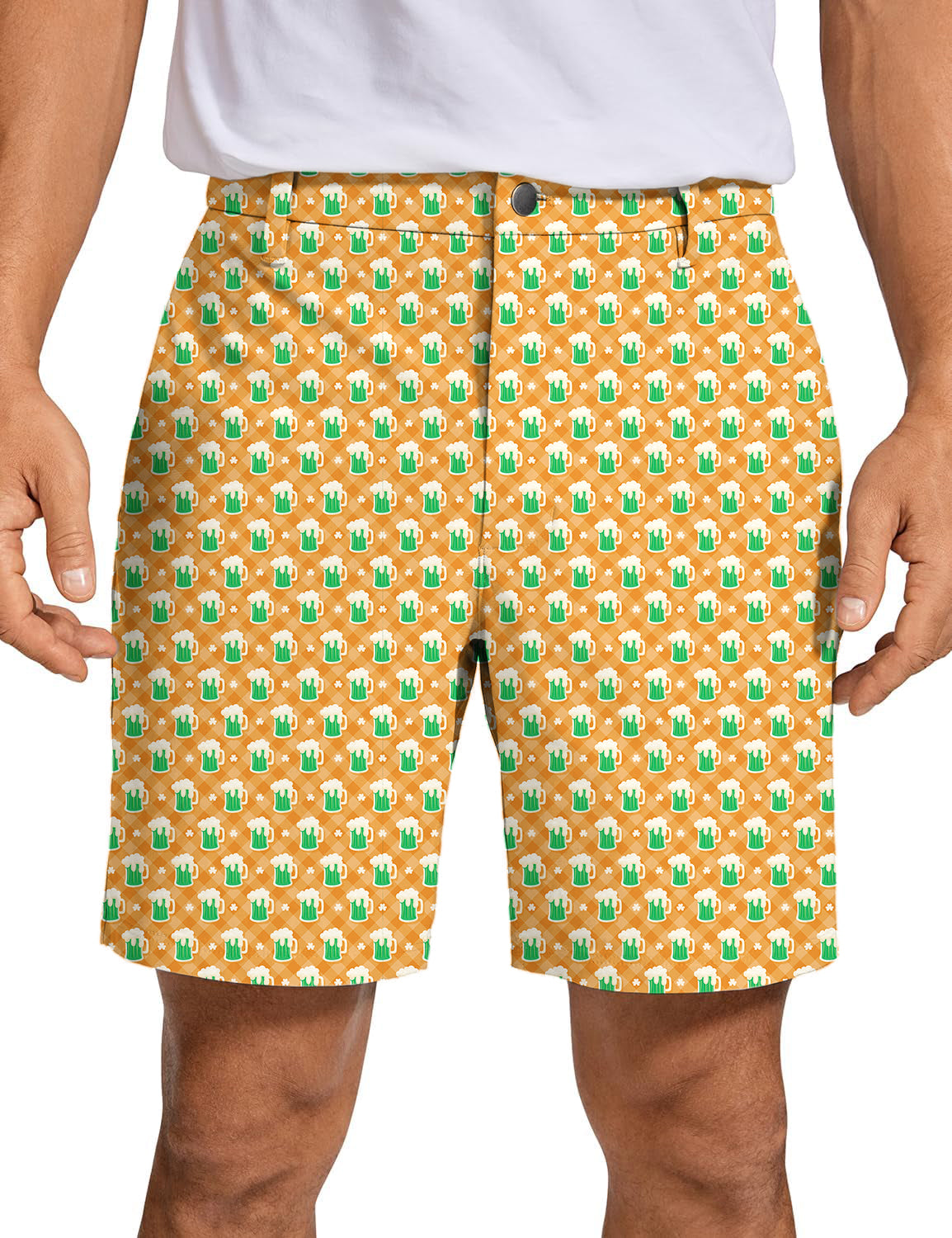 Men Green beer and clover leaf St. Patrick's Day Golf Shorts