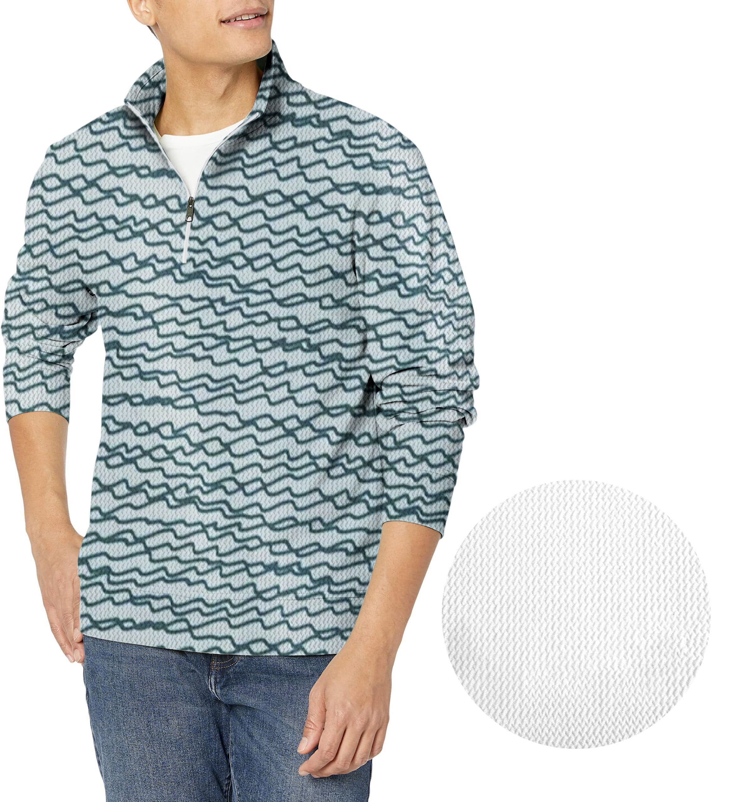 Green Irregular Wavy Lines Men's Golf Waffle Zipper Pullover