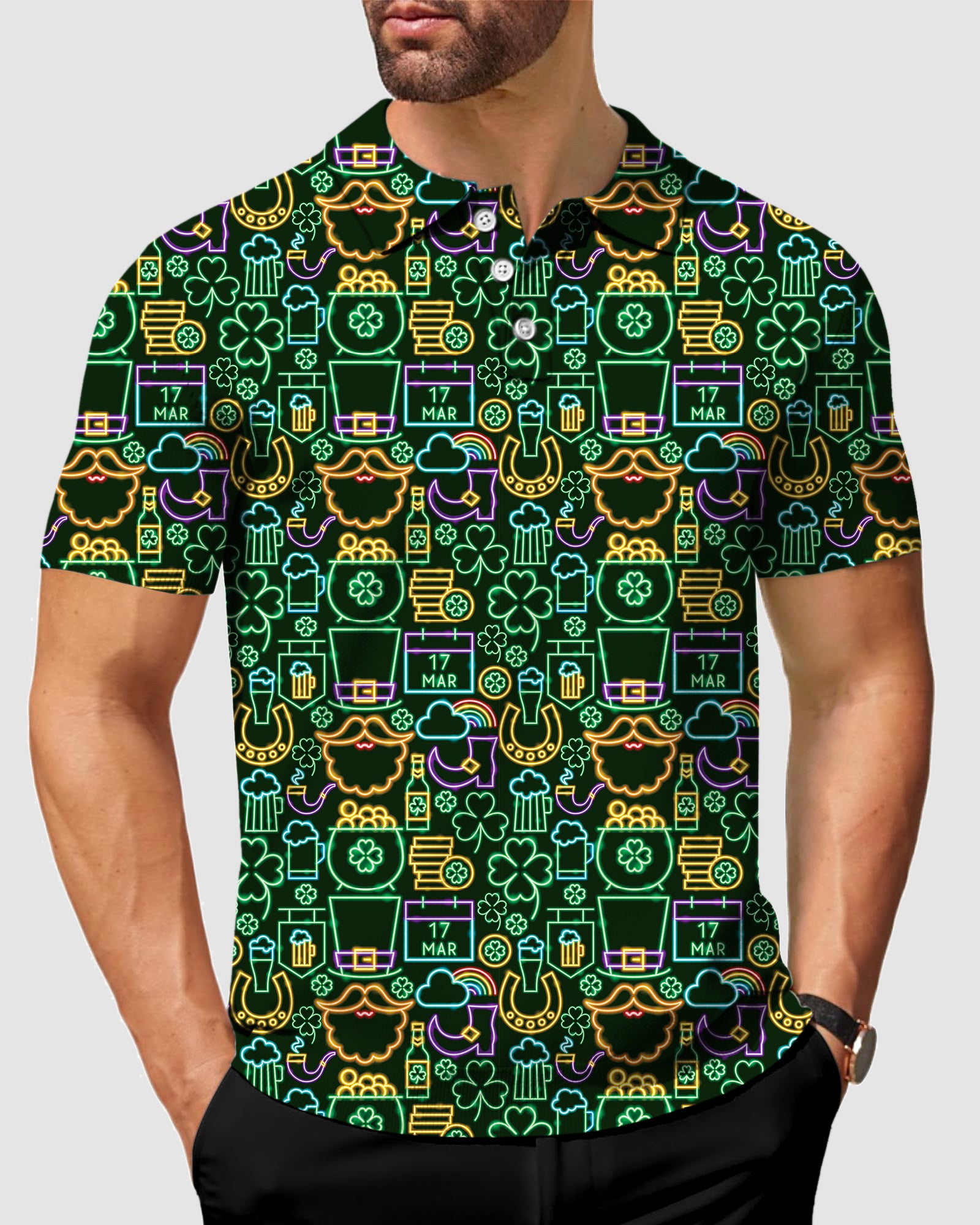 Men's Neon Saint Patty's Party golf polo