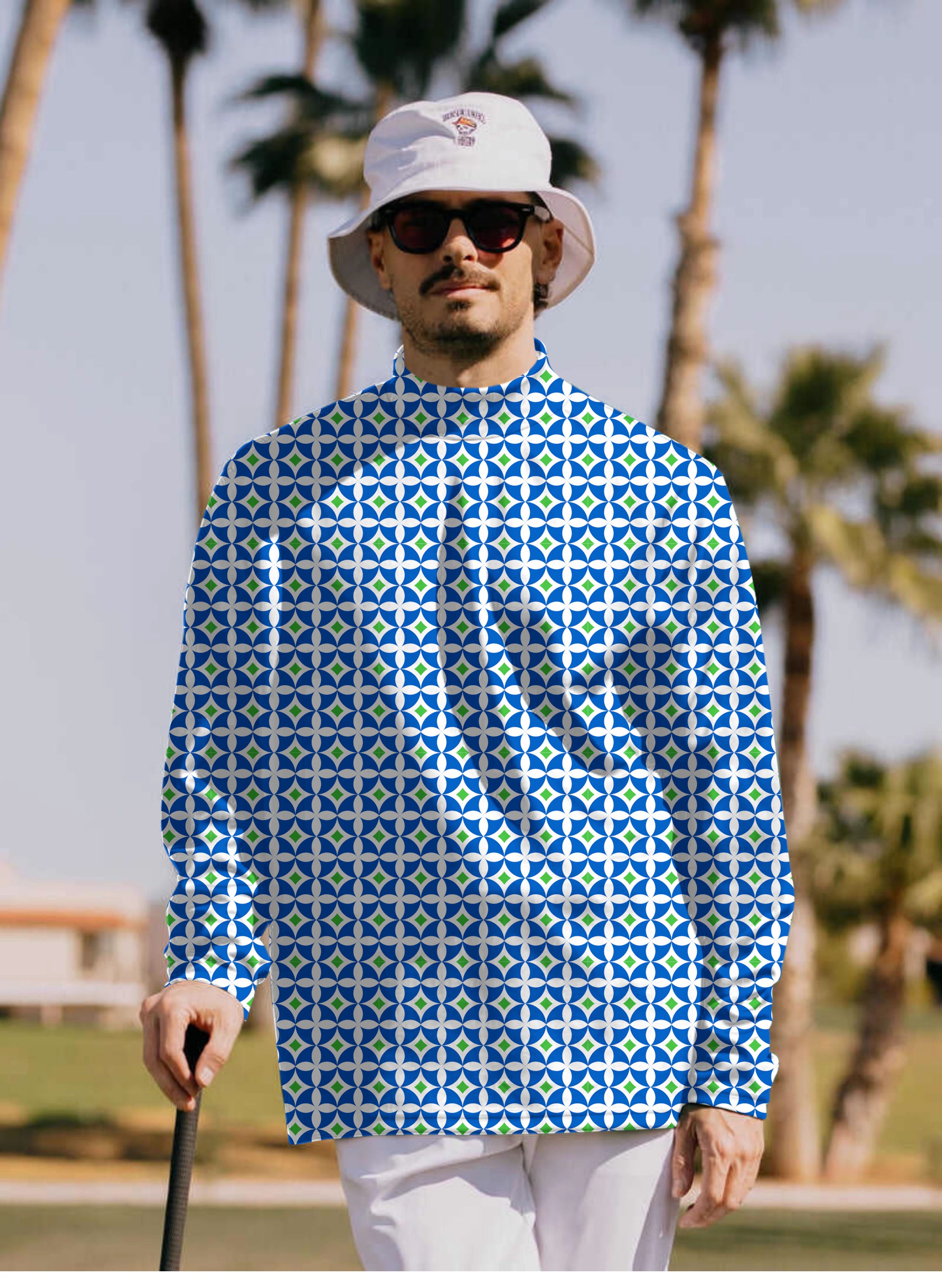 Men's Blue-Green Diamond Pullover High neck Long/Short sleeve T-Shirt