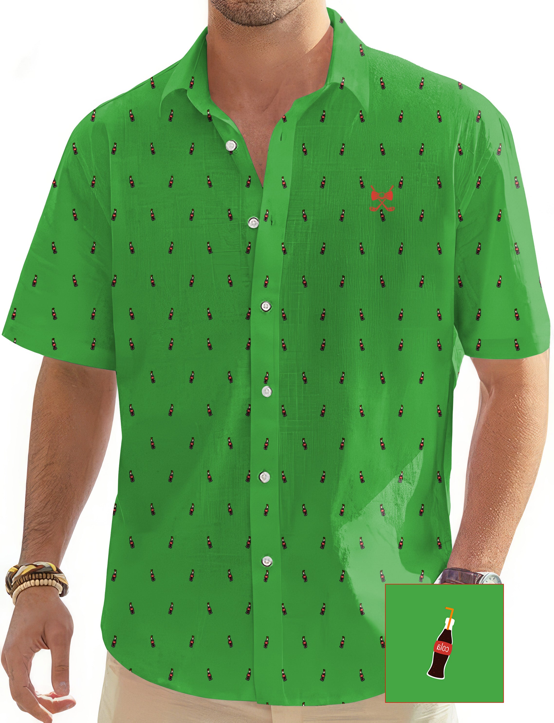 Lime Cola Glass Bottle Men's Golf Hawaiian Shirts Button Down Shirt