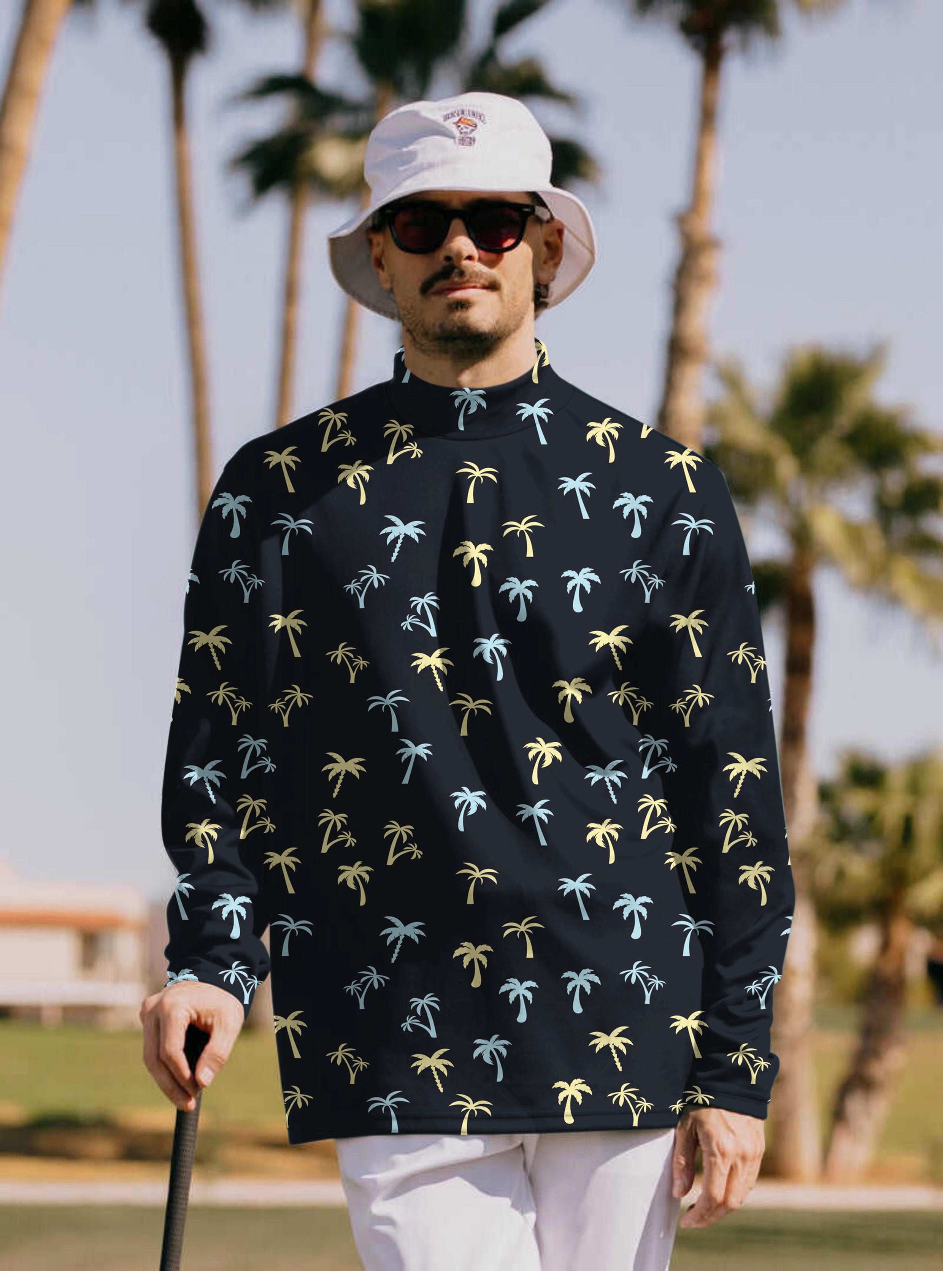 Men's Coconut Palms Pullover High neck Long/Short sleeve T-Shirt